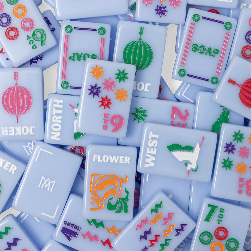 Mahjong Signature Engraved Tile Set by Amahj Line - Blue