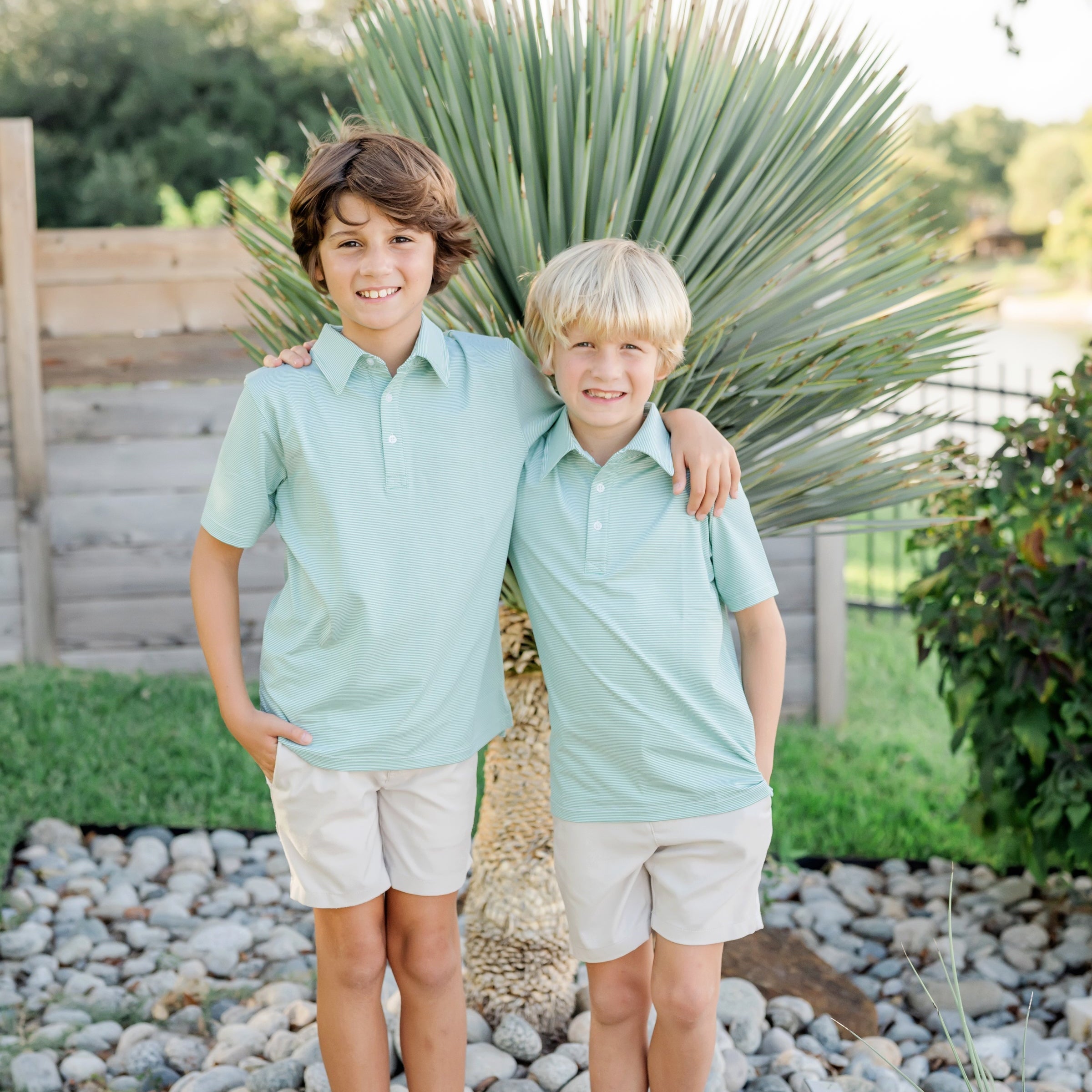 Will Boys' Performance Polo by LH Sport - Green Stripes