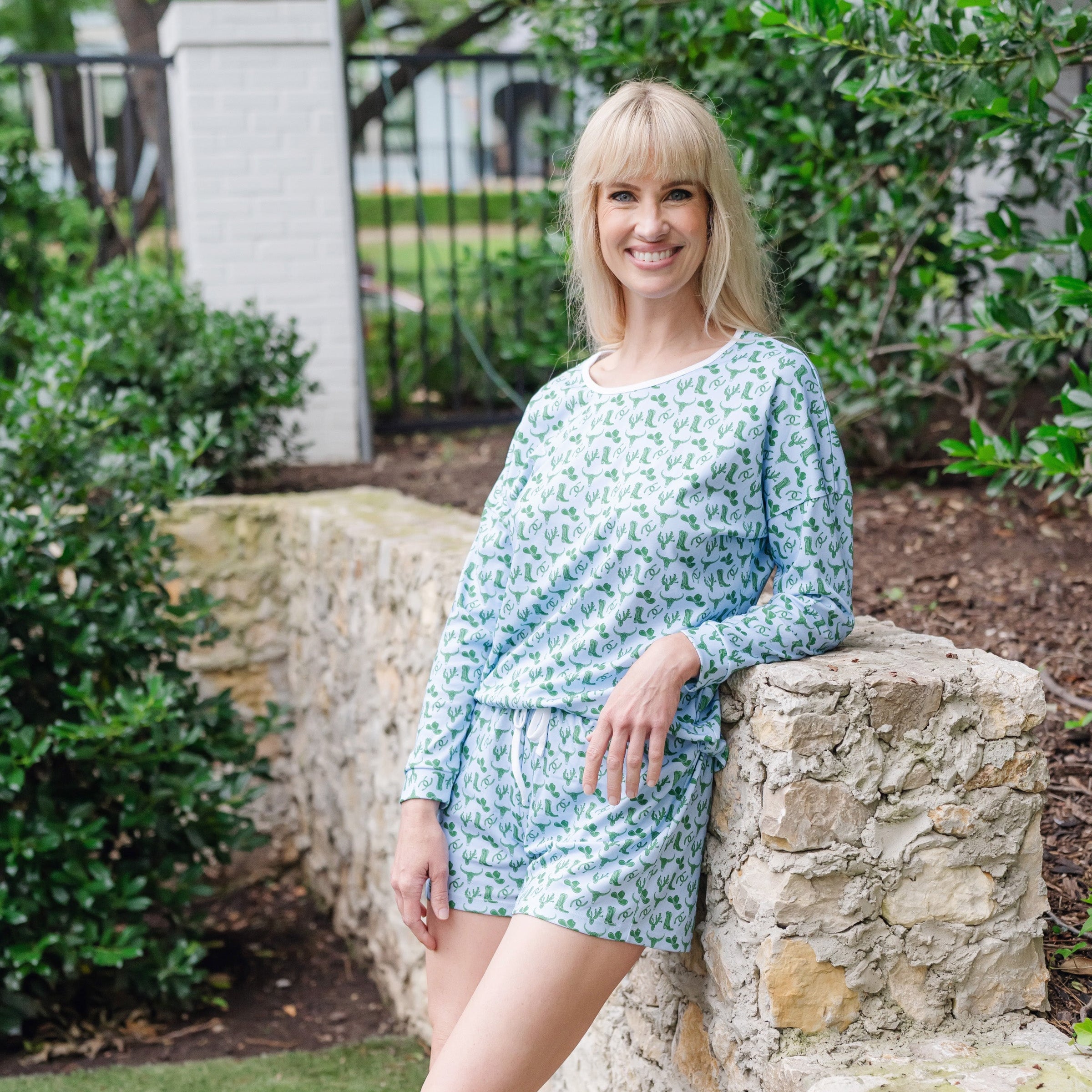 Anna Women's Longsleeve Short Set - Wild West Blue