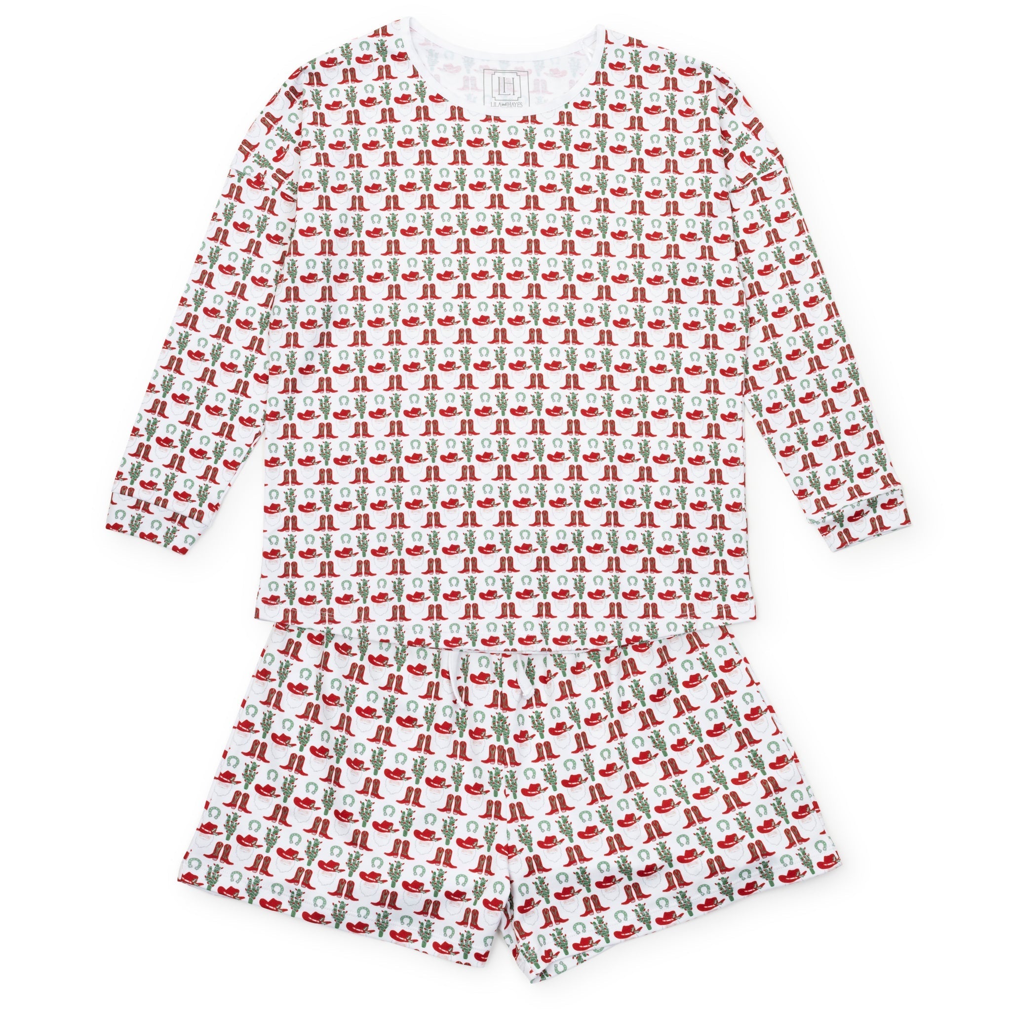 Anna Women's Longsleeve Short Set - Cowboy Christmas