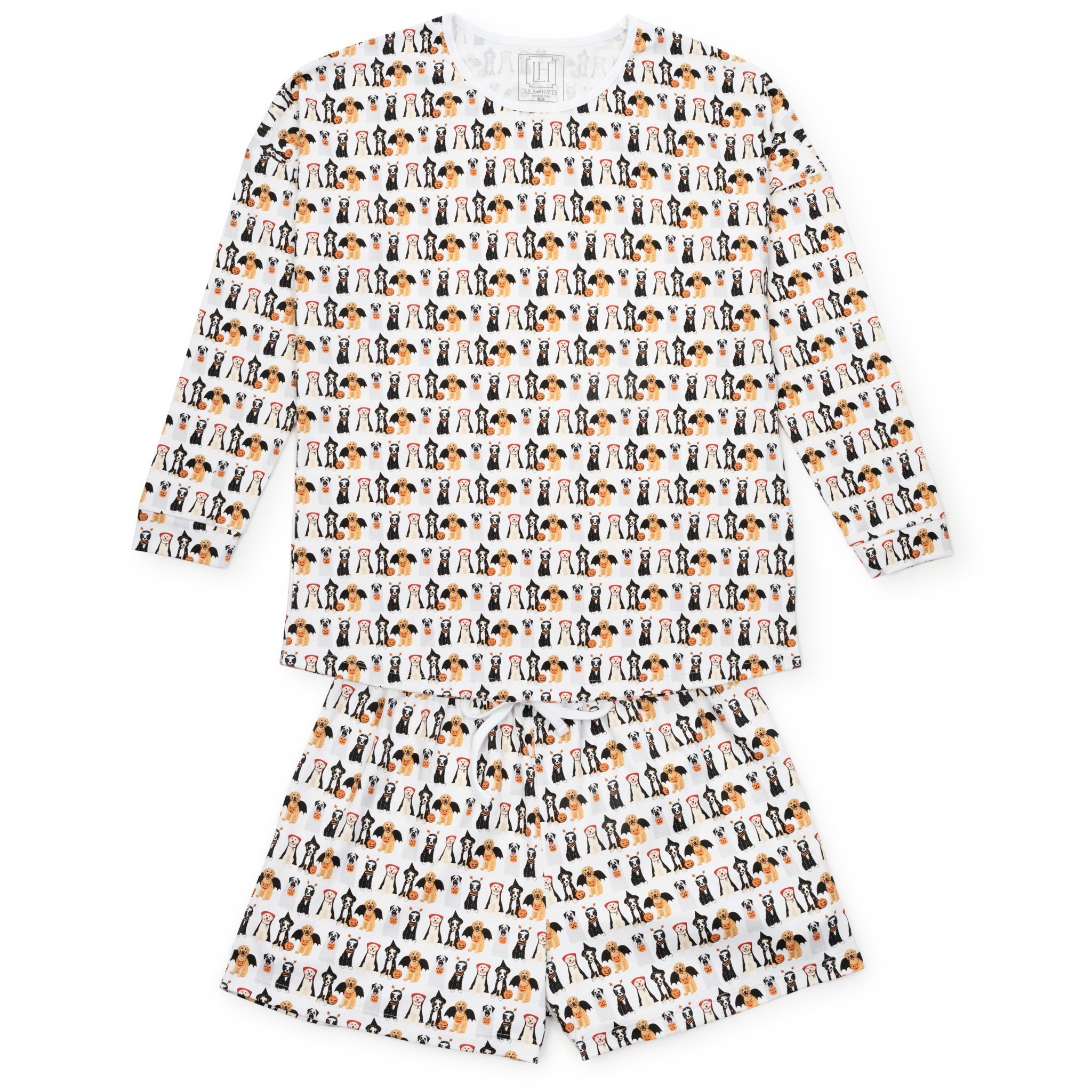 Anna Women's Longsleeve Top Short Set - Halloween Pups