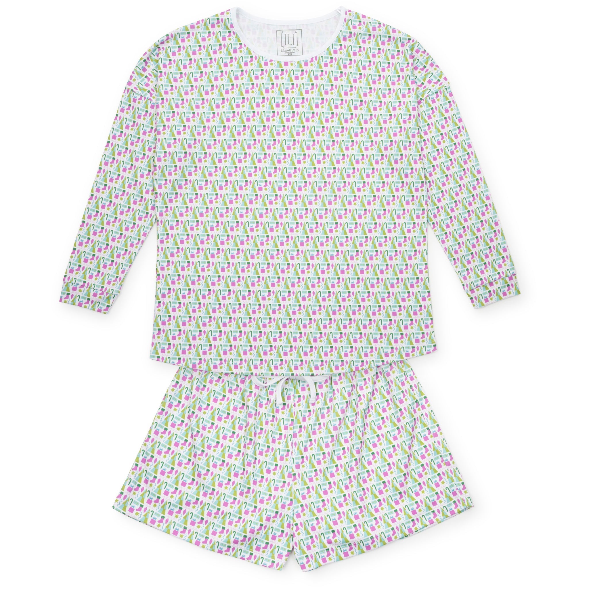 Anna Women's Longsleeve Short Set - Mod Holiday Pink