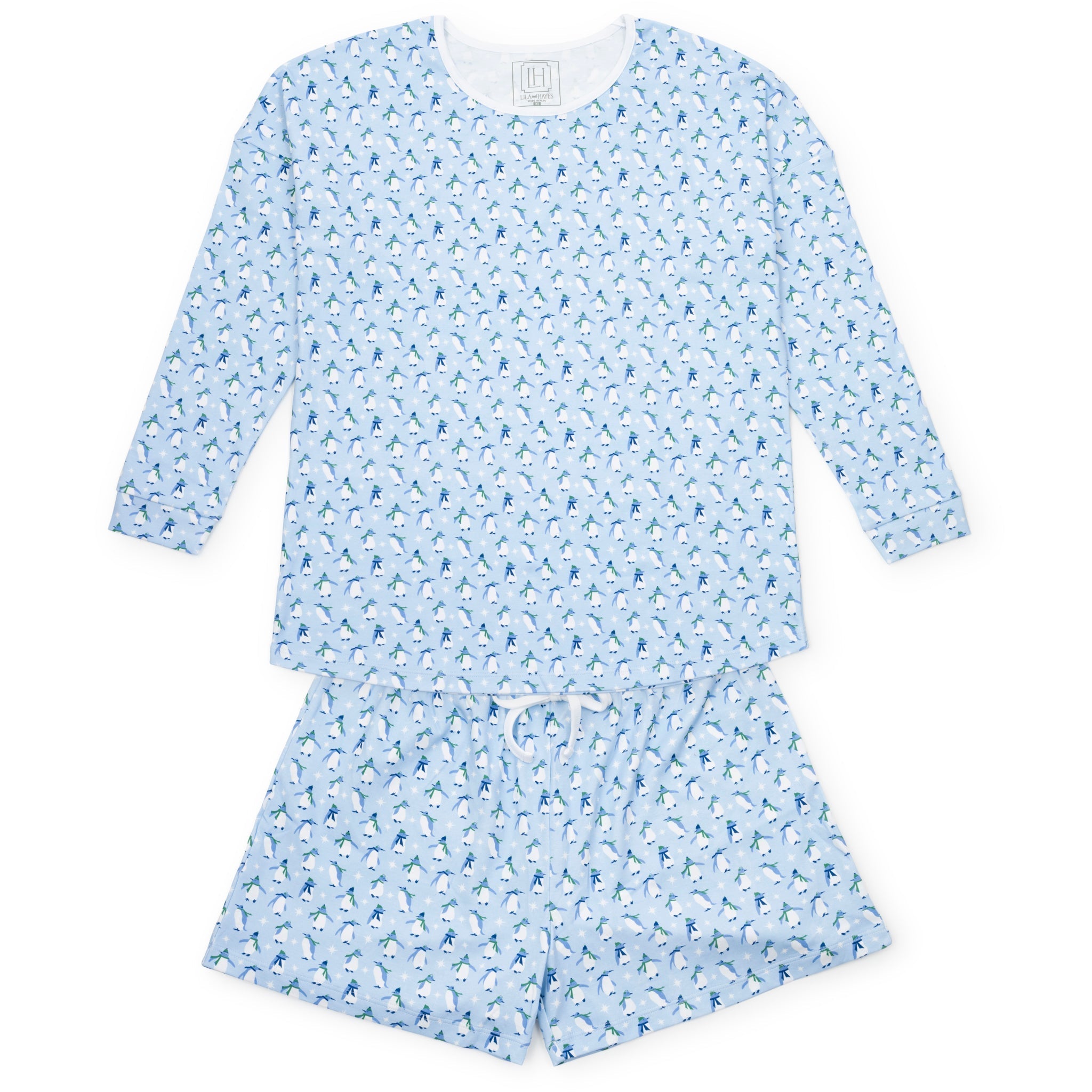 Anna Women's Longsleeve Short Set - Penguin Party Blue