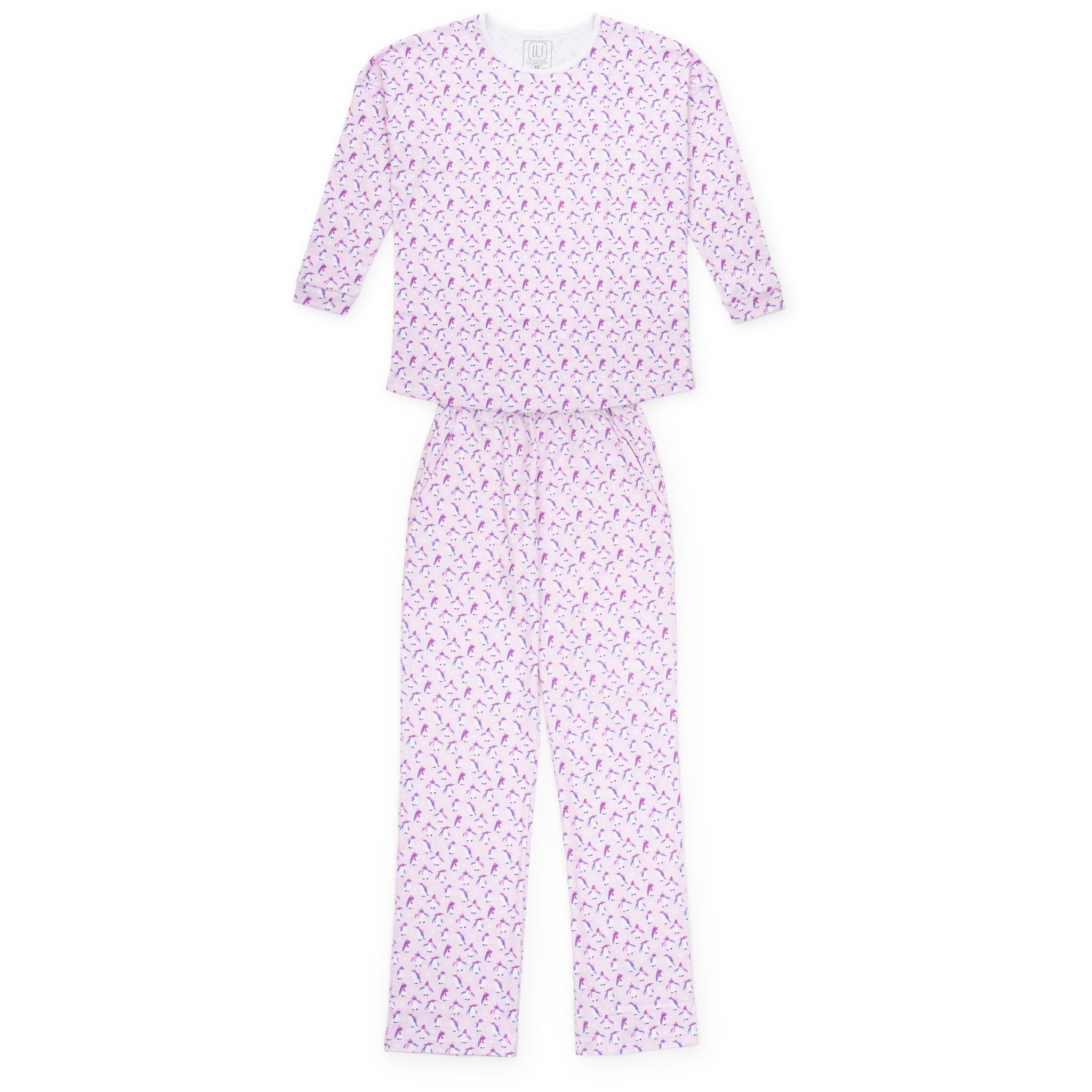 Audrey Women's Longsleeve Top Pant Set - Penguin Party Pink