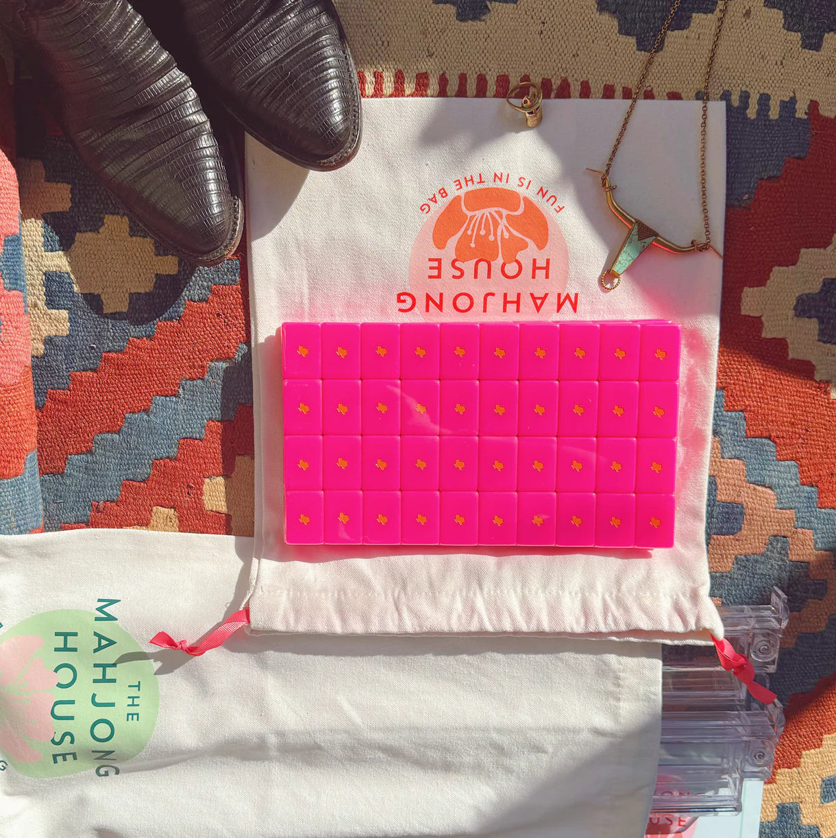 Mahjong Texas Tile Travel Set by The Mahjong House - Hot Pink