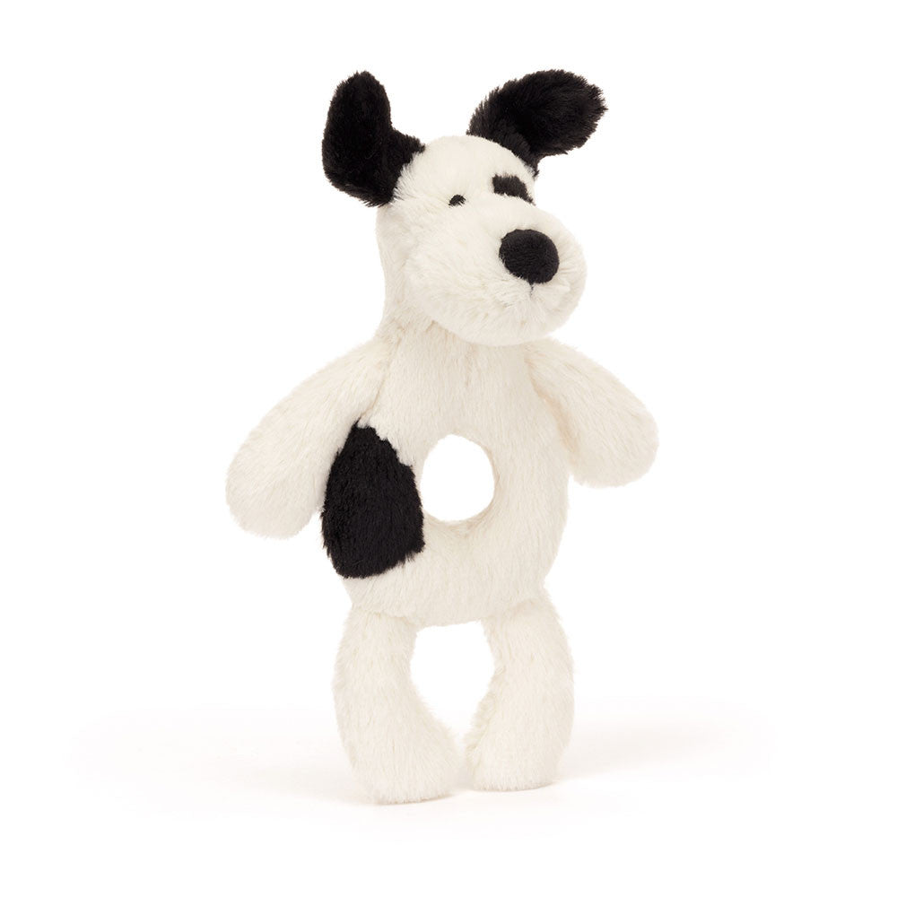 Bashful Black and Cream Puppy Ring Rattle by Jellycat