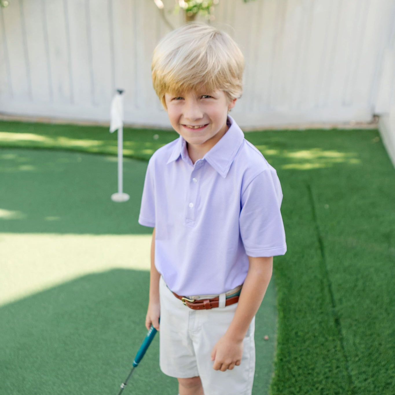 Will Boys' Performance Polo by LH Sport - Purple Stripes