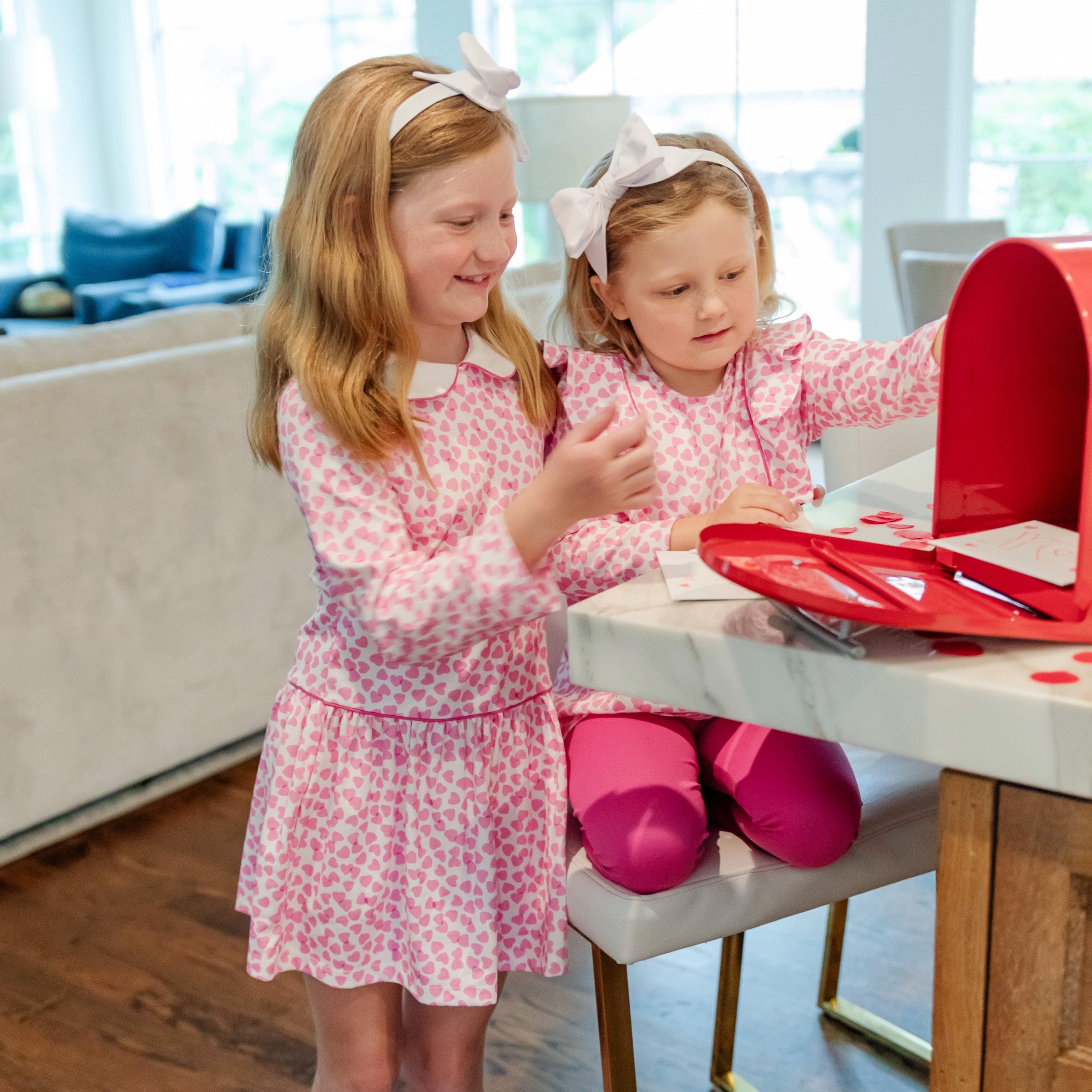 Lillian Girls' Dress - Confetti Hearts Pink