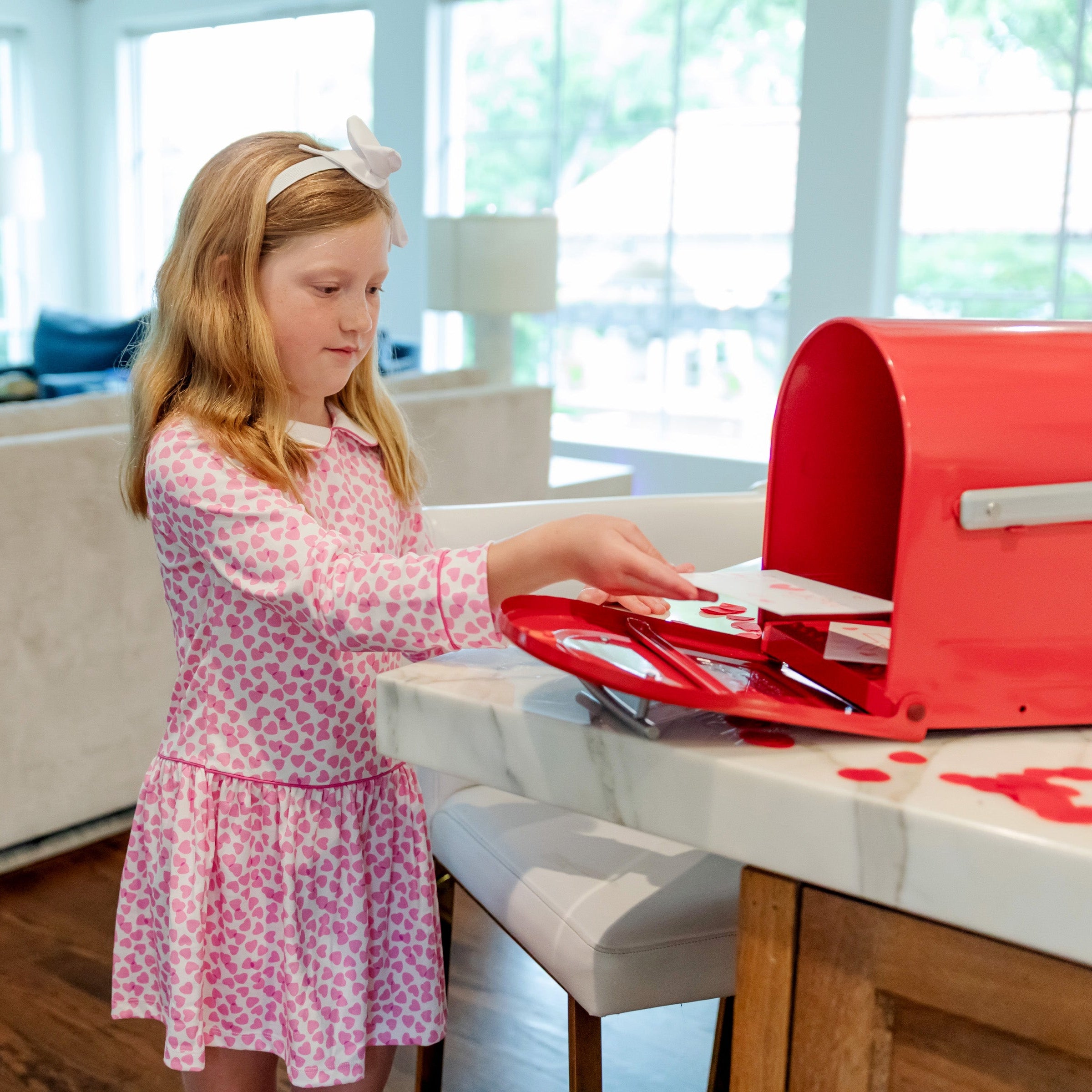 Lillian Girls' Dress - Confetti Hearts Pink