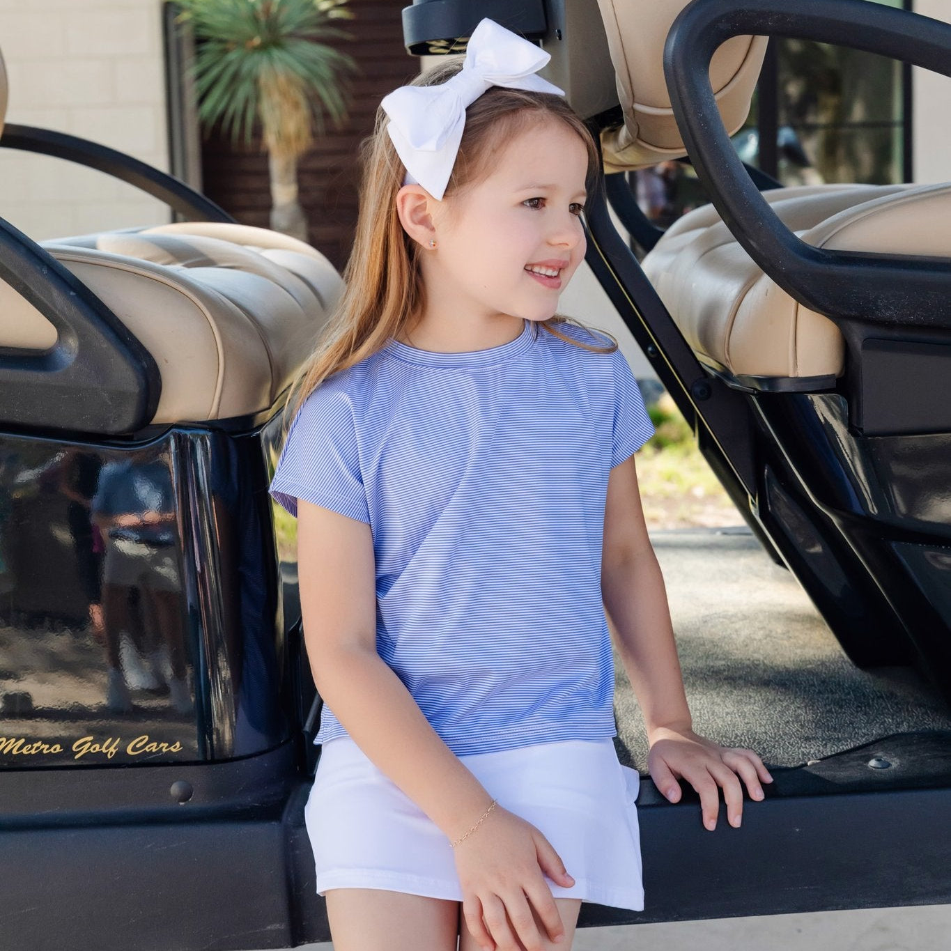 Sloane Girls' Short Sleeve Performance Top by LH Sport - Blue Stripes