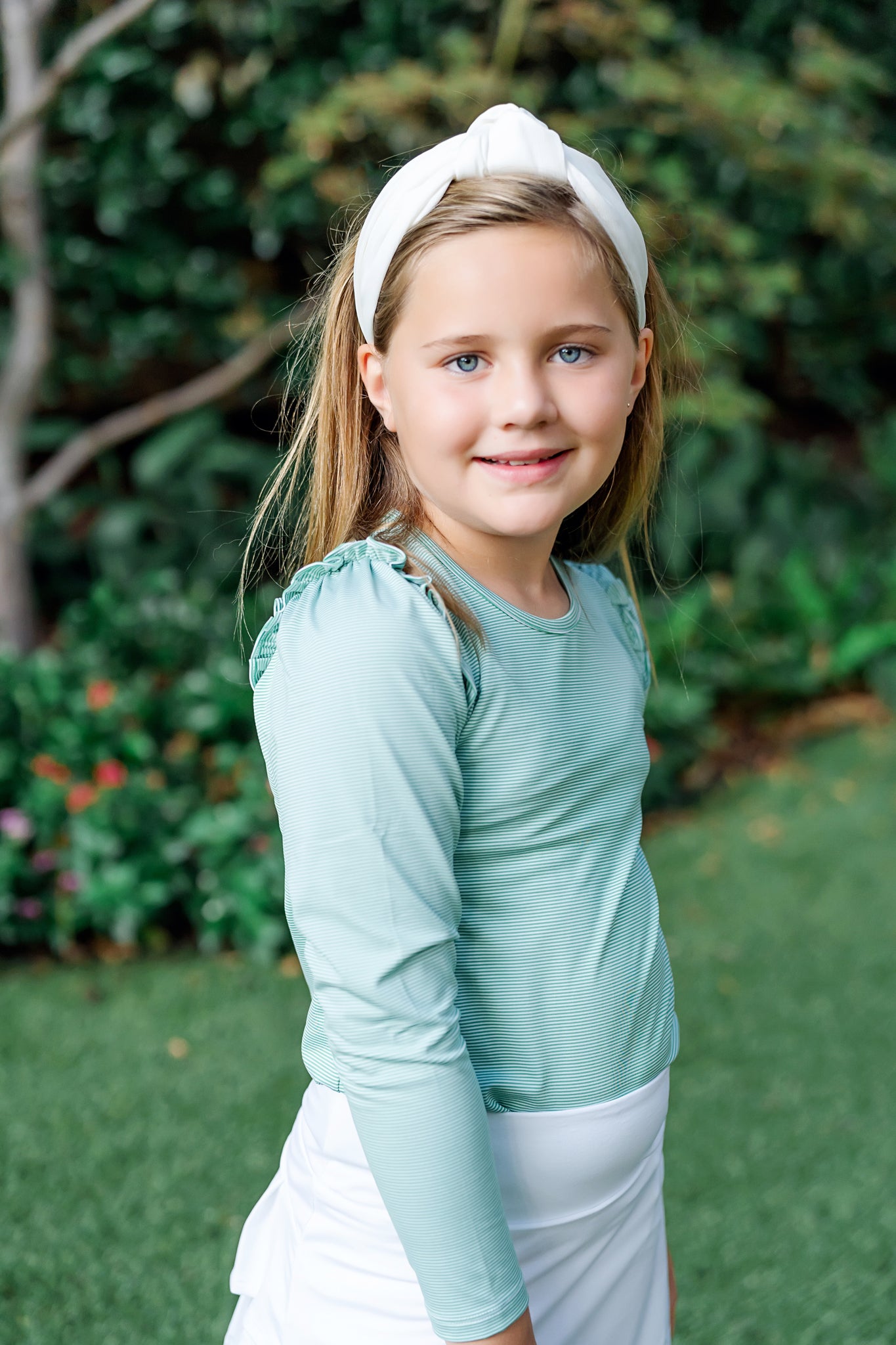 Mia Girls' Longsleeve Performance Top by LH Sport - Green Stripes