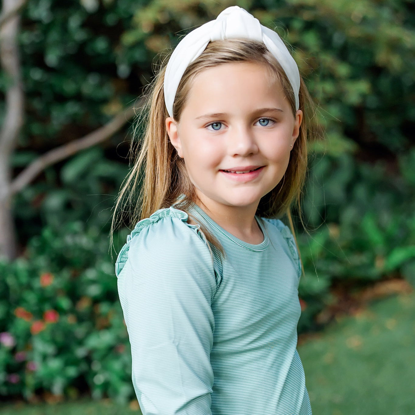 Mia Girls' Longsleeve Performance Top by LH Sport - Green Stripes