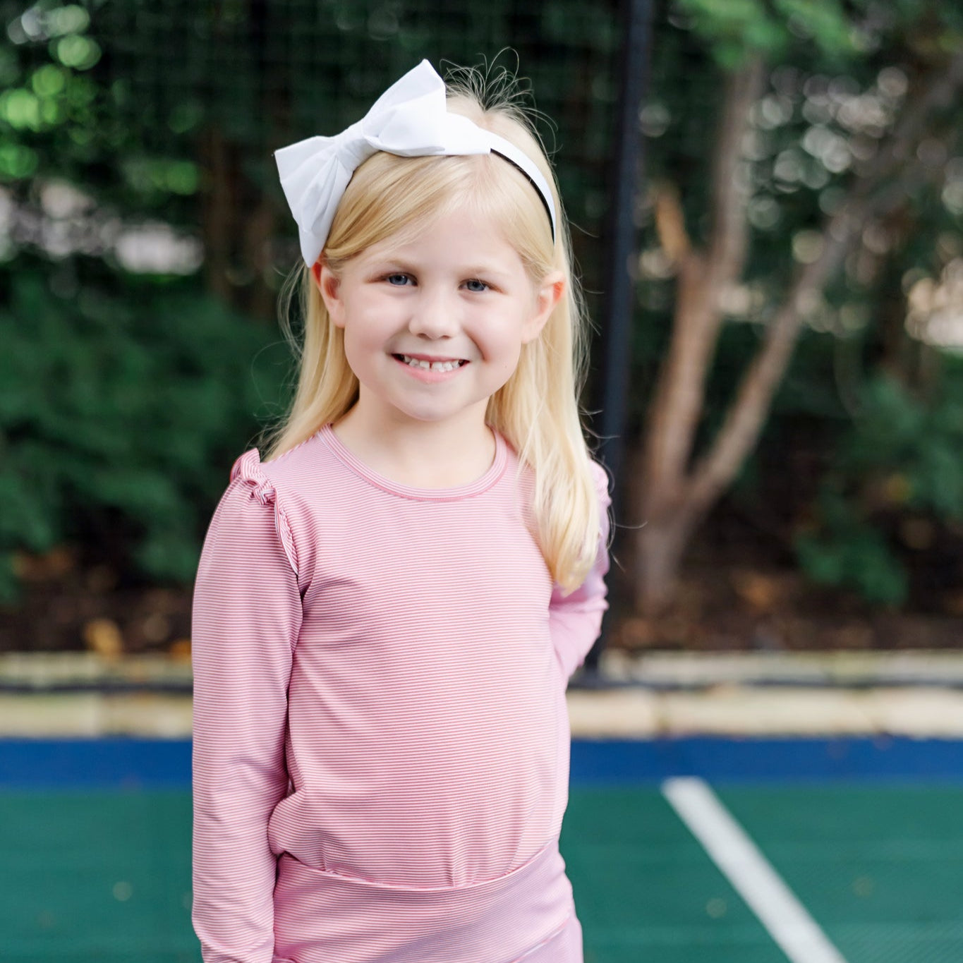 Mia Girls' Longsleeve Performance Top by LH Sport - Red Stripes