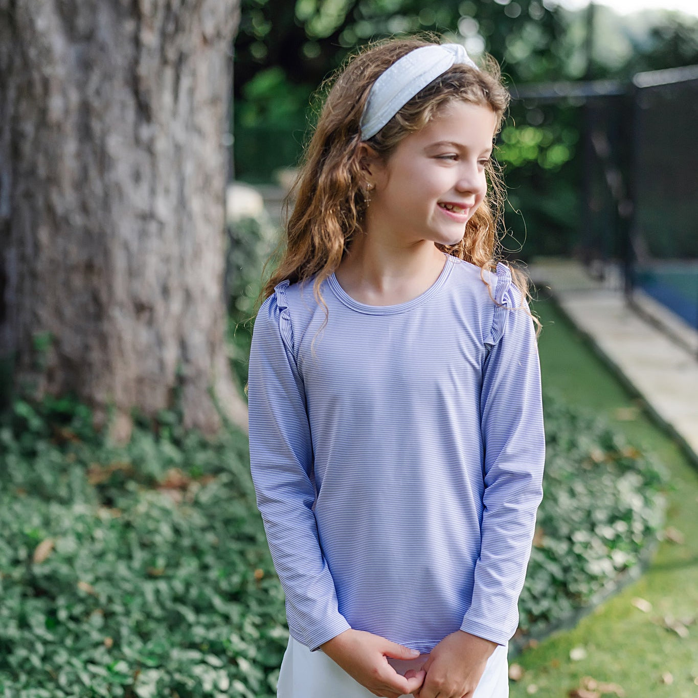 Mia Girls' Longsleeve Performance Top by LH Sport - Purple Stripes