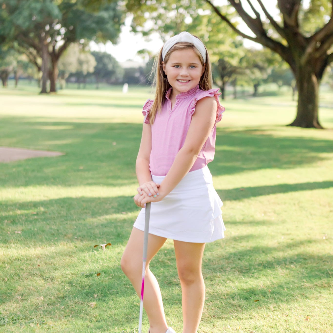 Ellie Girls' Sleeveless Performance Top by LH Sport - Red Stripes