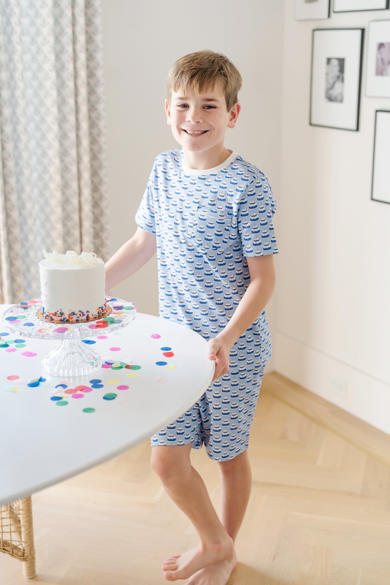 Charles Boys' Short Set - Birthday Cake Blue
