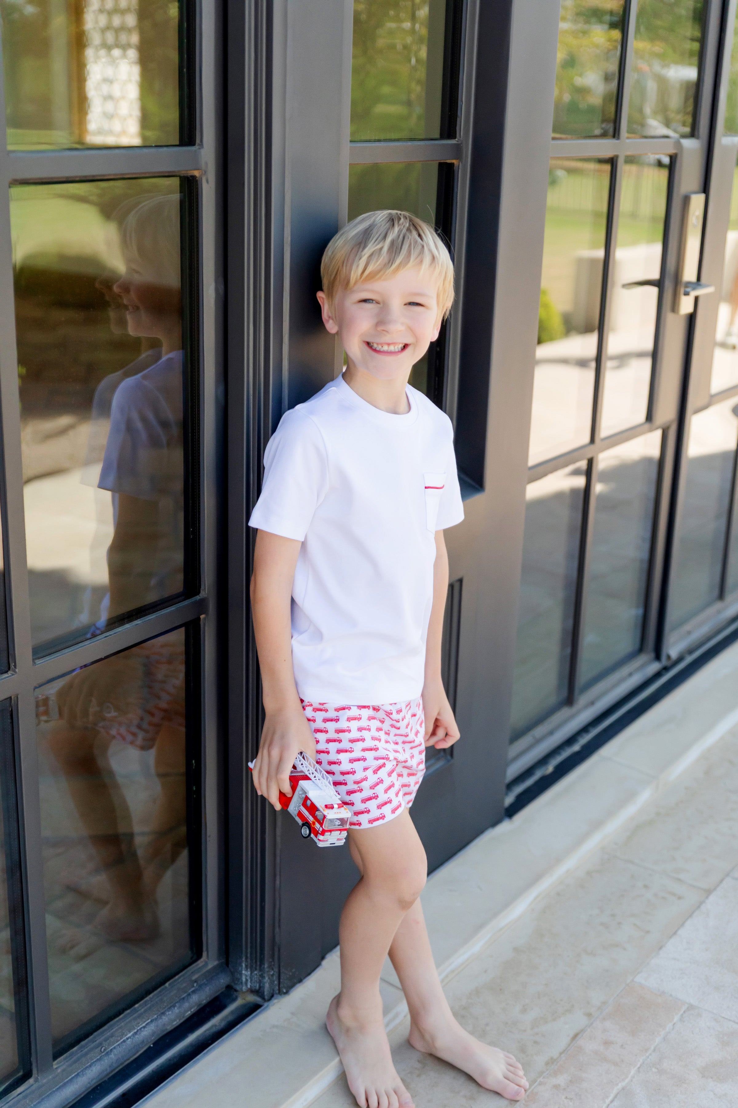Hudson Boys' Short Set - Fire Truck Red