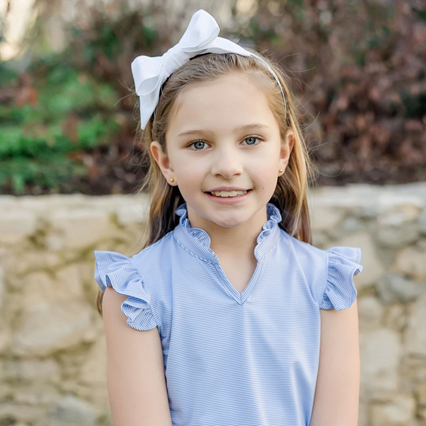 Ellie Girls' Sleeveless Performance Top by LH Sport - Blue Stripes