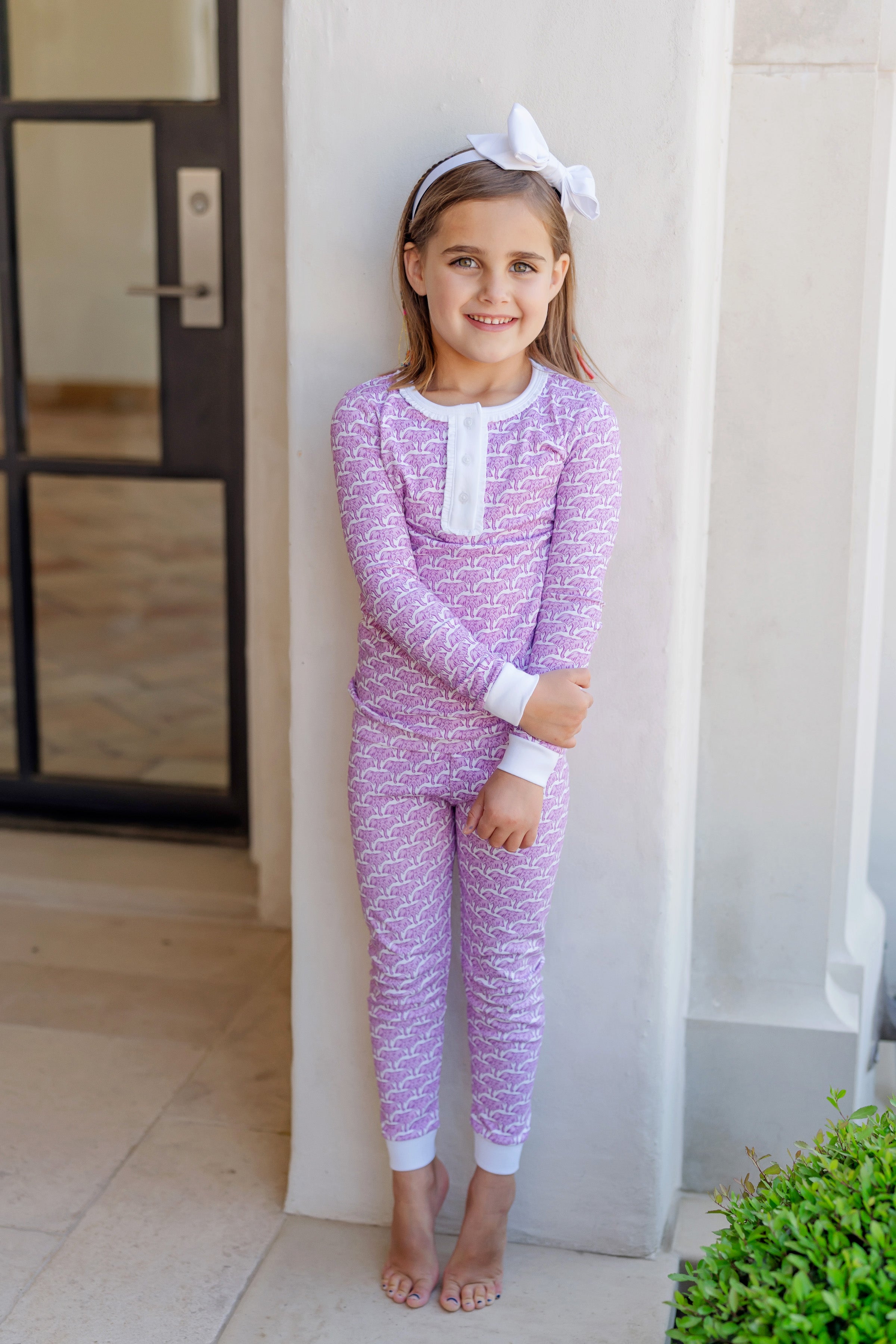 Alden Girls' Pajama Pant Set - African Elephants Pink