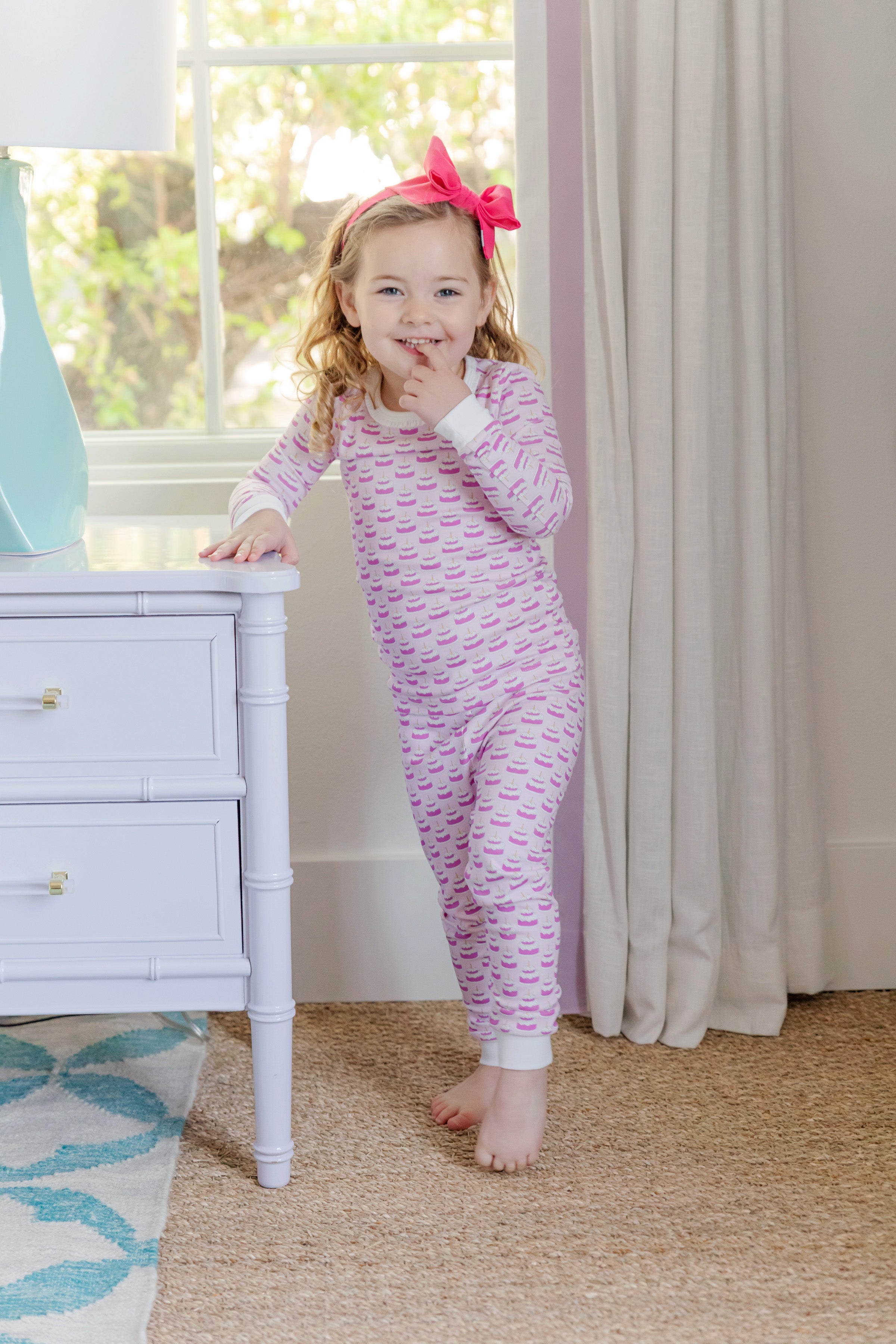 Ava Girls' Pajama Pant Set - Birthday Cake Pink