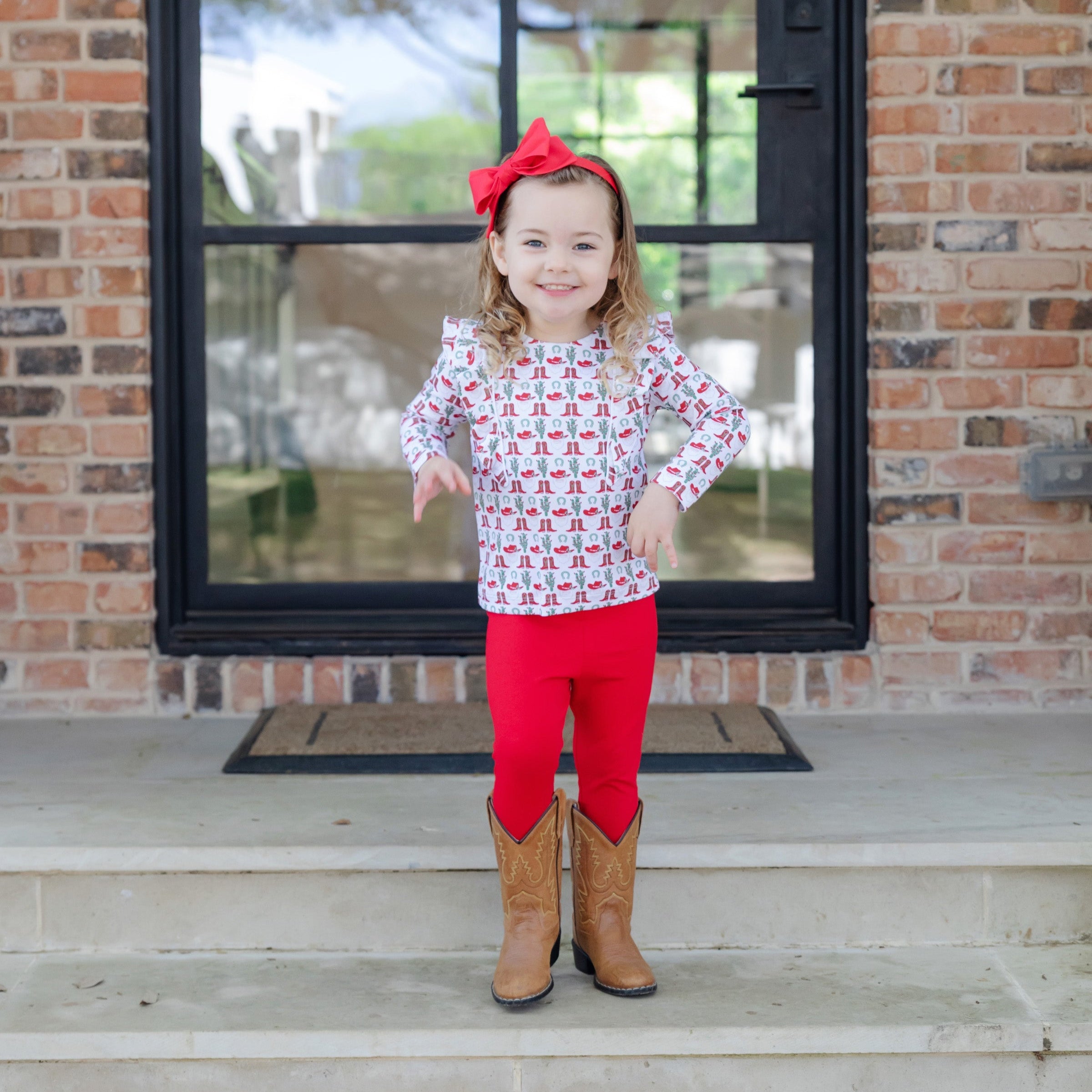 Olive Set Girls' Legging Set - Cowboy Christmas