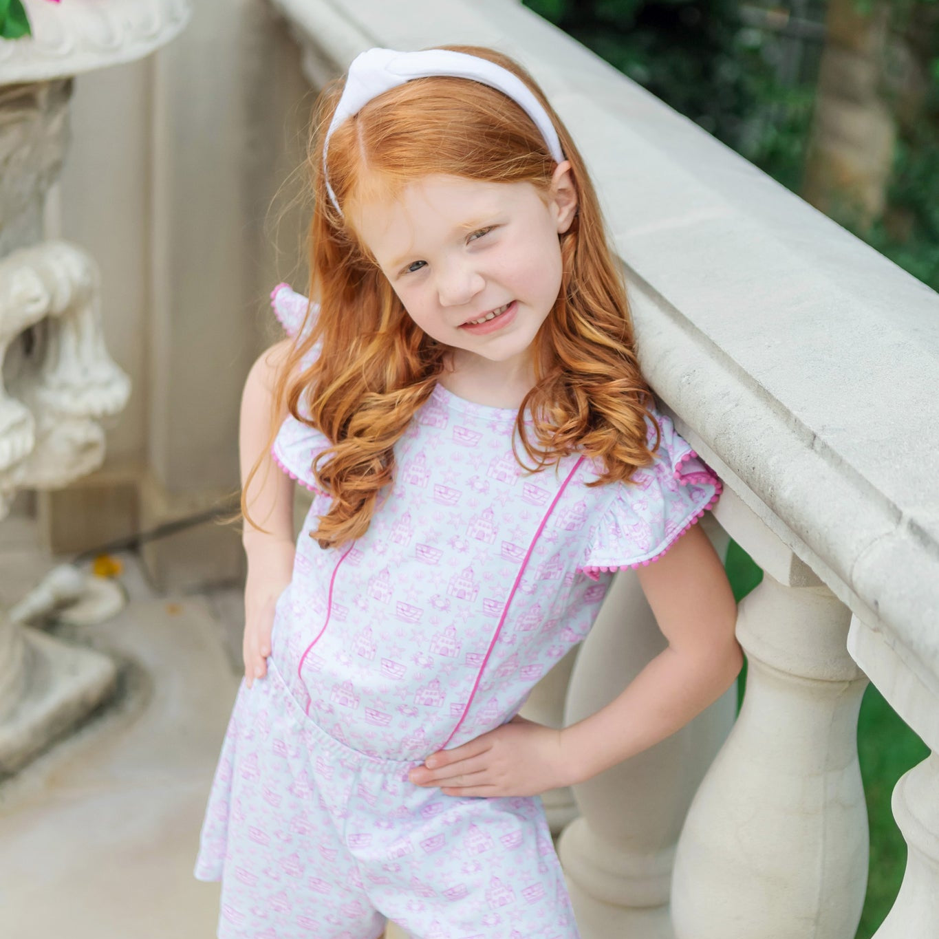 Rae Girls' Romper - Sandcastles Pink