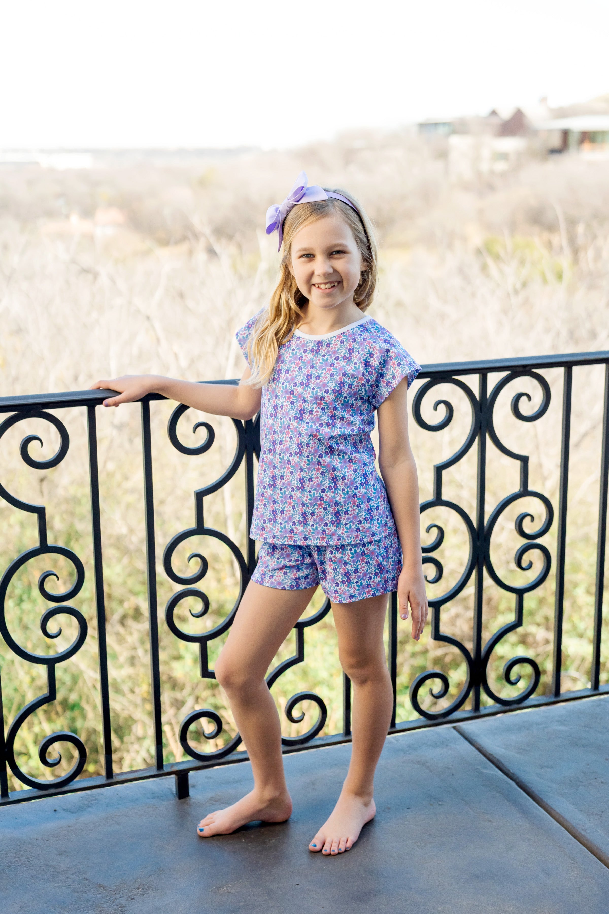 Emery Girls' Short Set - Blackberry Floral
