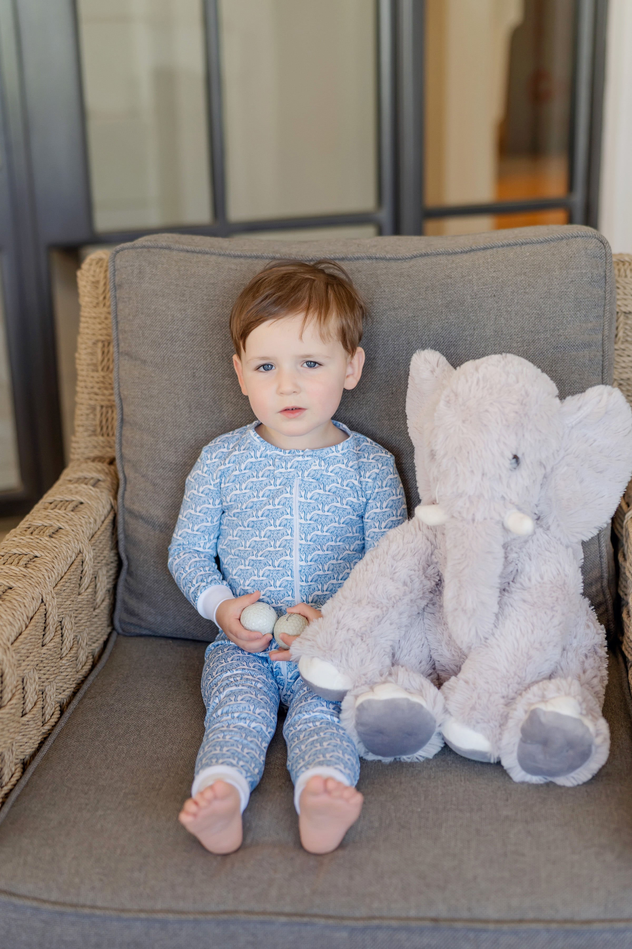 Parker Boys' Pima Cotton Zipper Pajama - African Elephants Blue