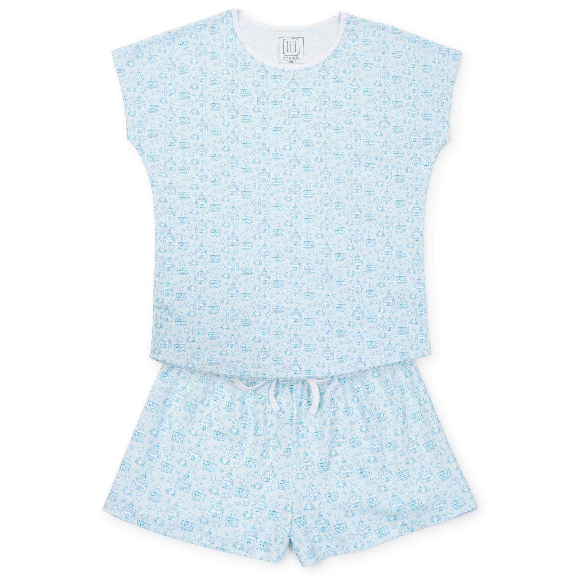Riley Women's Pajama Short Set Sandcastles Blue