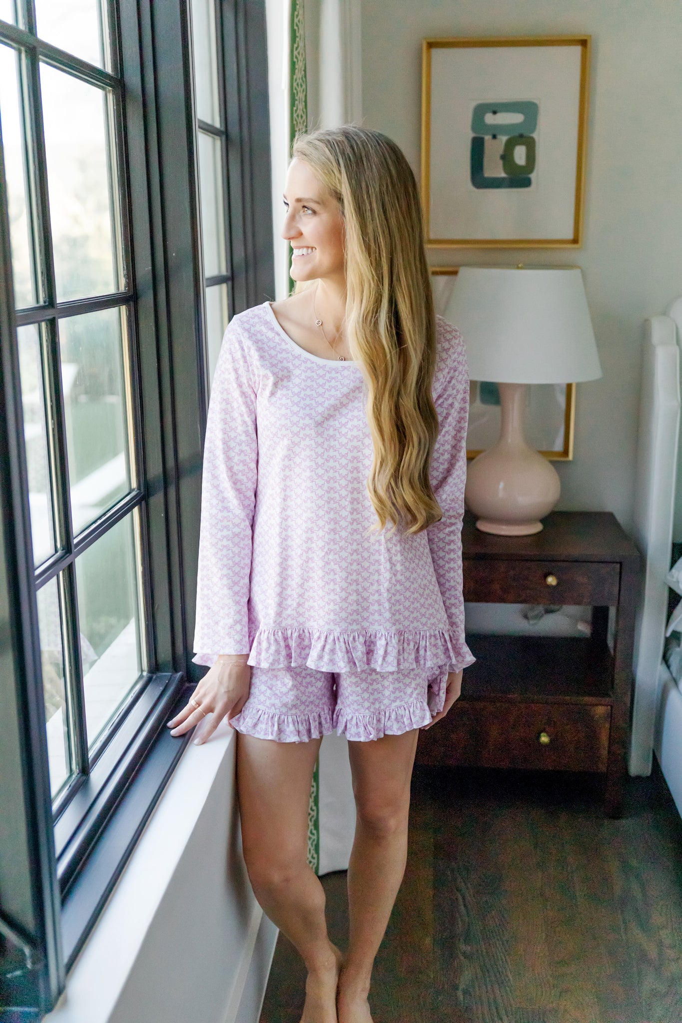 Kathryn Women's Pajama Short Set - Pretty Pink Bows