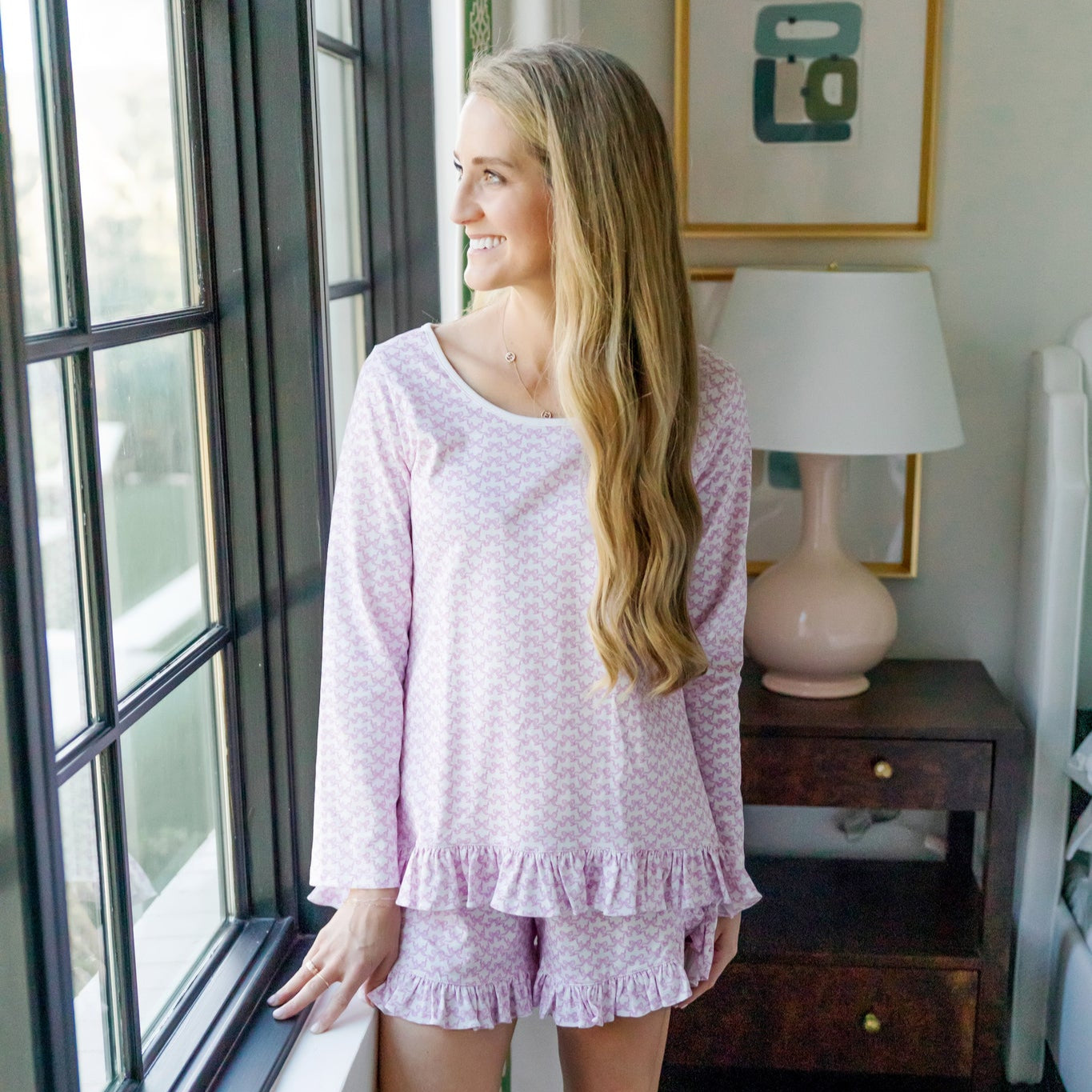 Kathryn Women's Pajama Short Set - Pretty Pink Bows