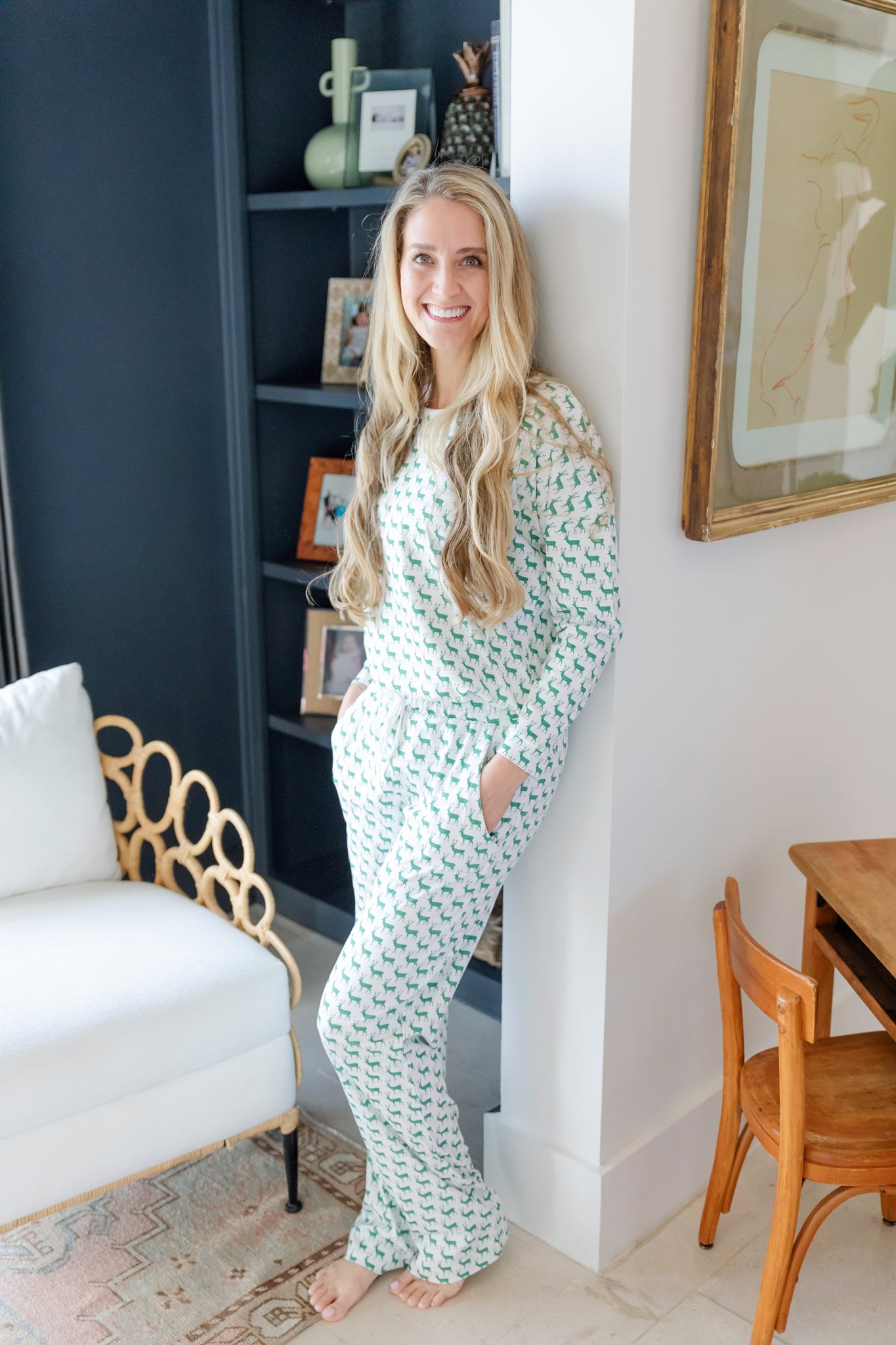 Audrey Women's Longsleeve Top Pant Set - Woodland Deer