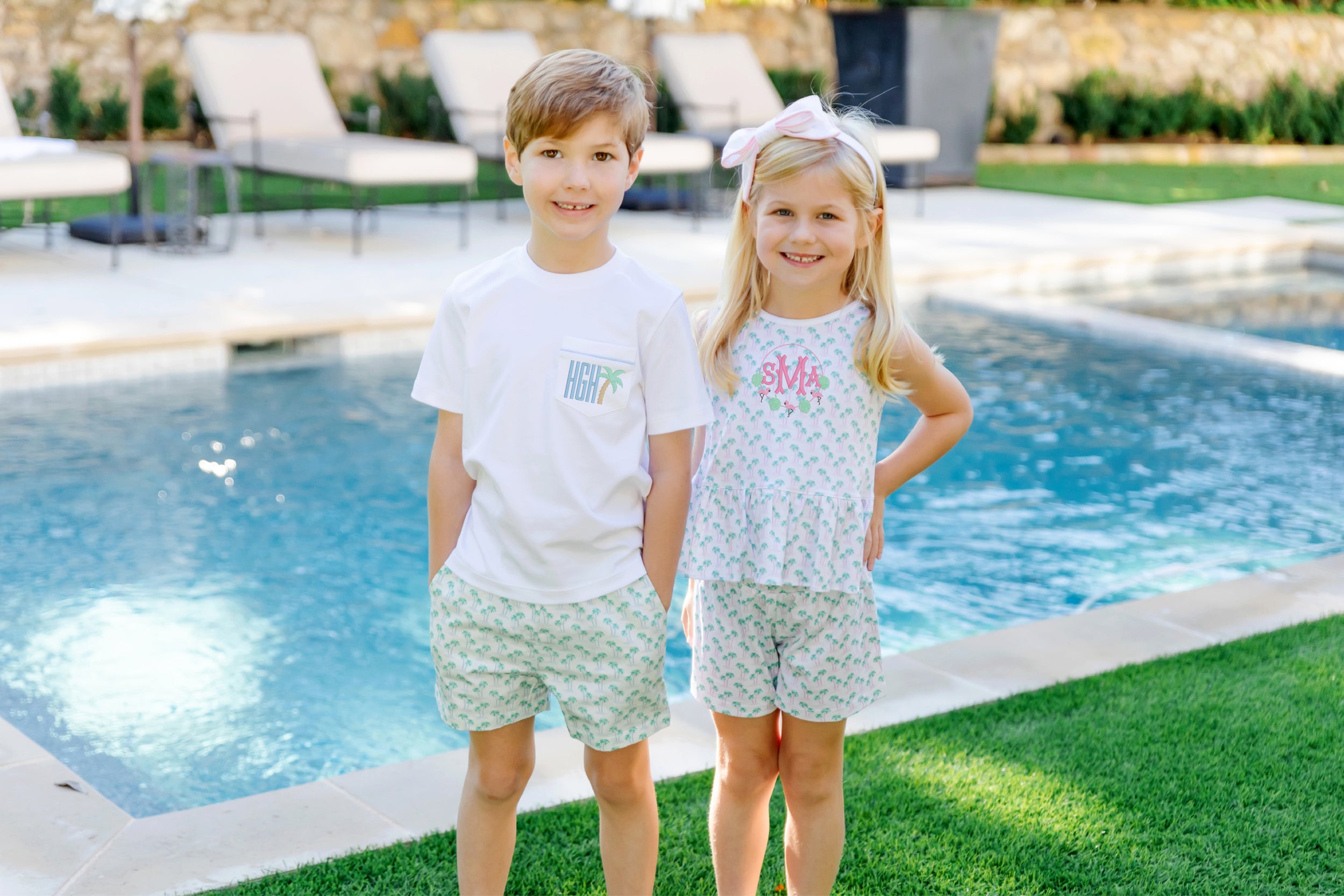 Poppy Girls' Short Set - Palm Tree Isle Pink