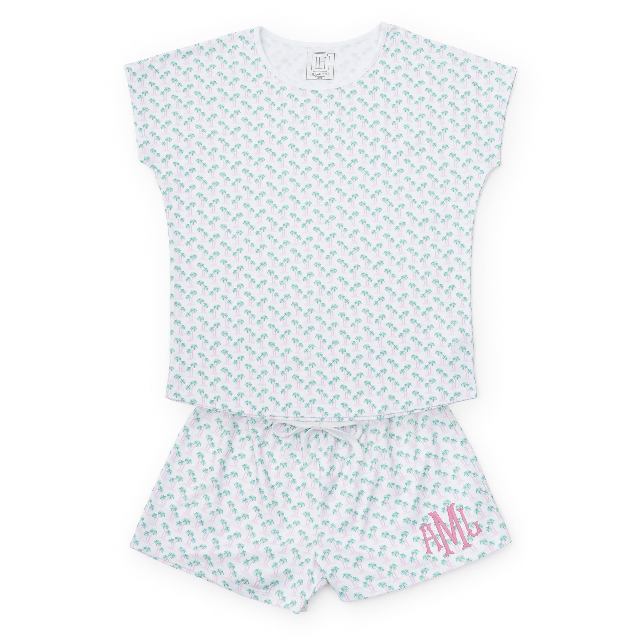 Riley Women's Pajama Short Set - Palm Tree Isle Pink