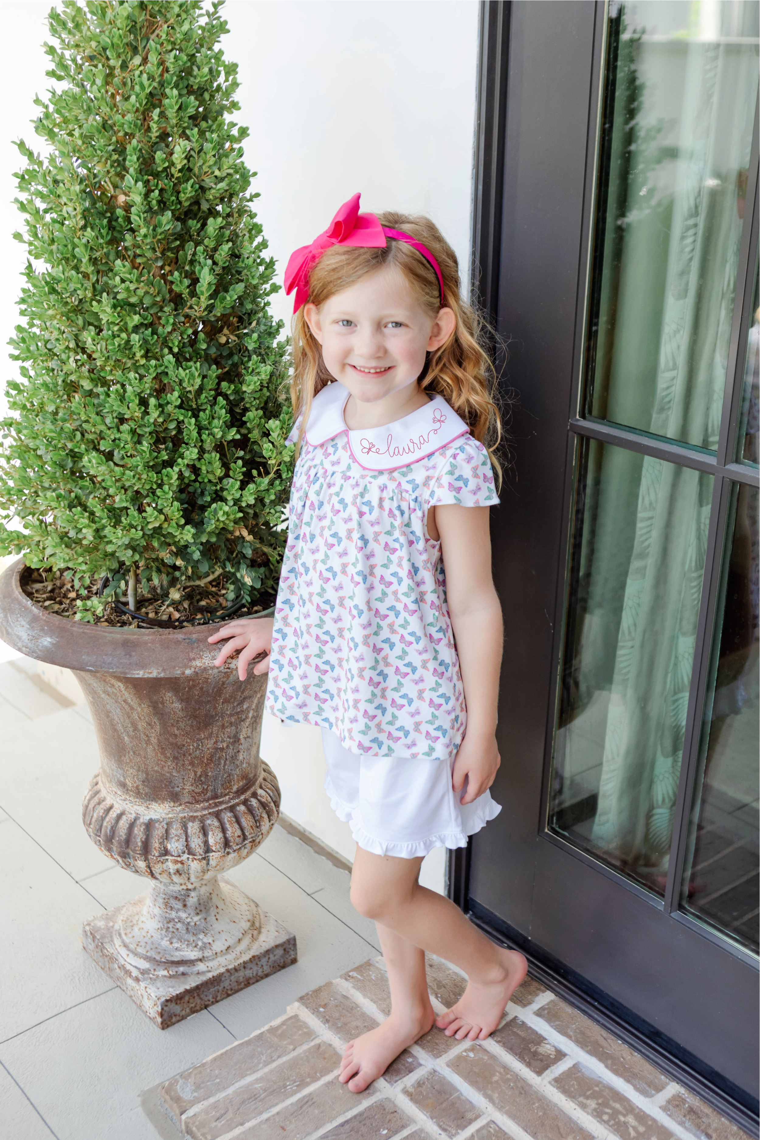 Minden Girls' Pima Cotton Short Set - Bright Butterflies