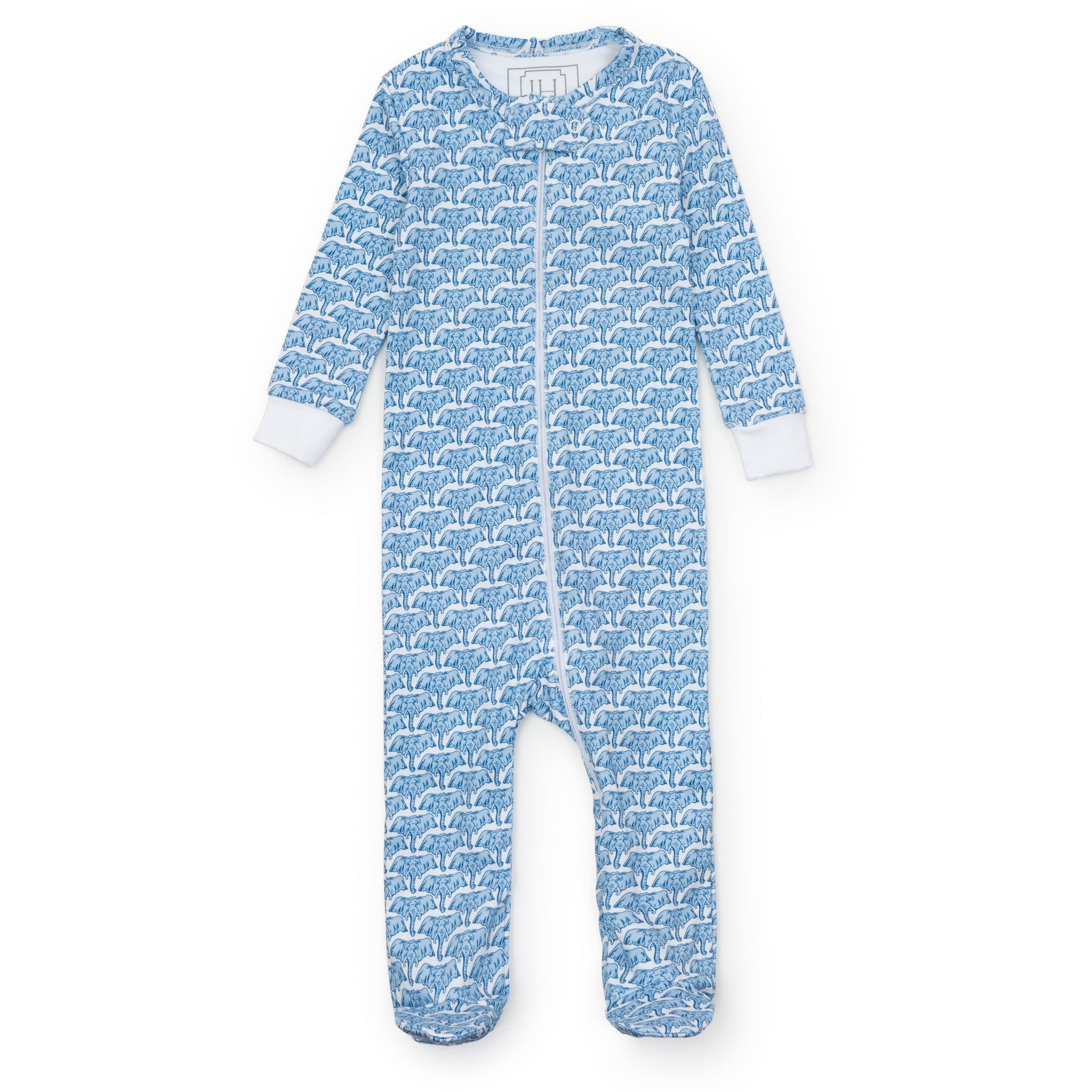 Parker Boys' Pima Cotton Zipper Pajama - African Elephants Blue