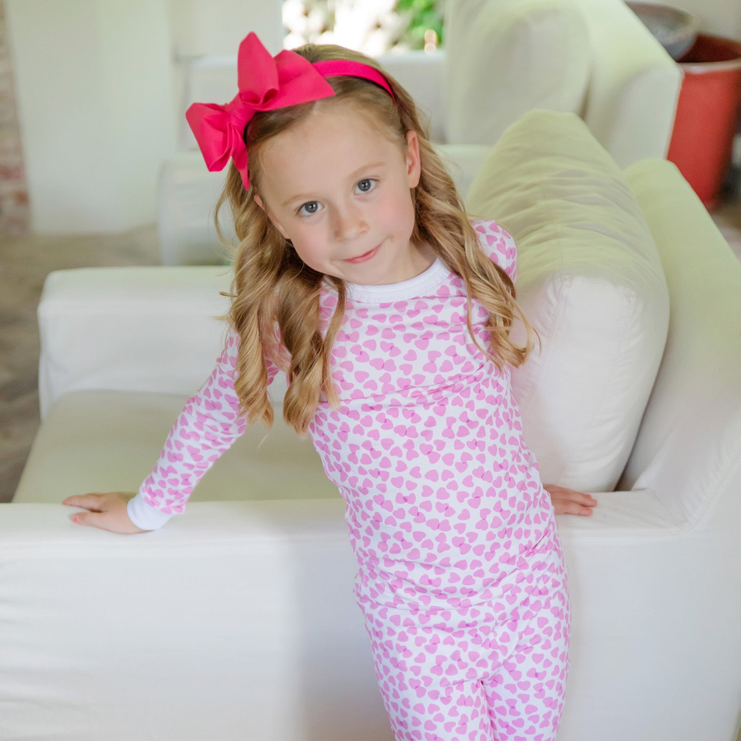 Ava Girls' Pajama Pant Set - Confetti Hearts Pink