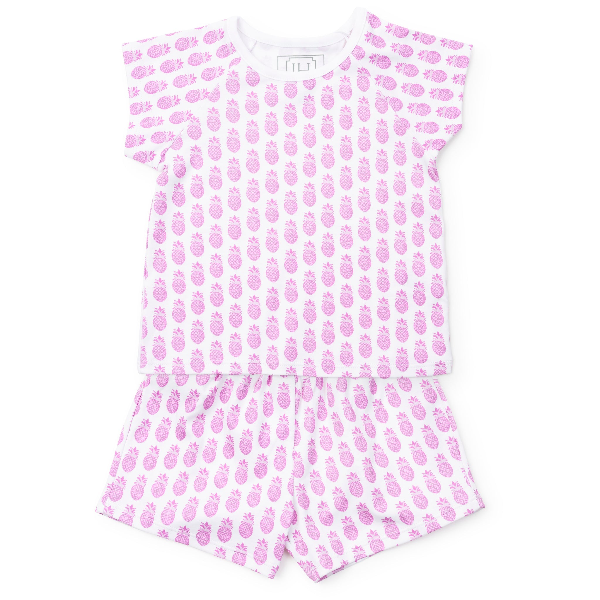 Pink pineapple-patterned pajama set on a white background