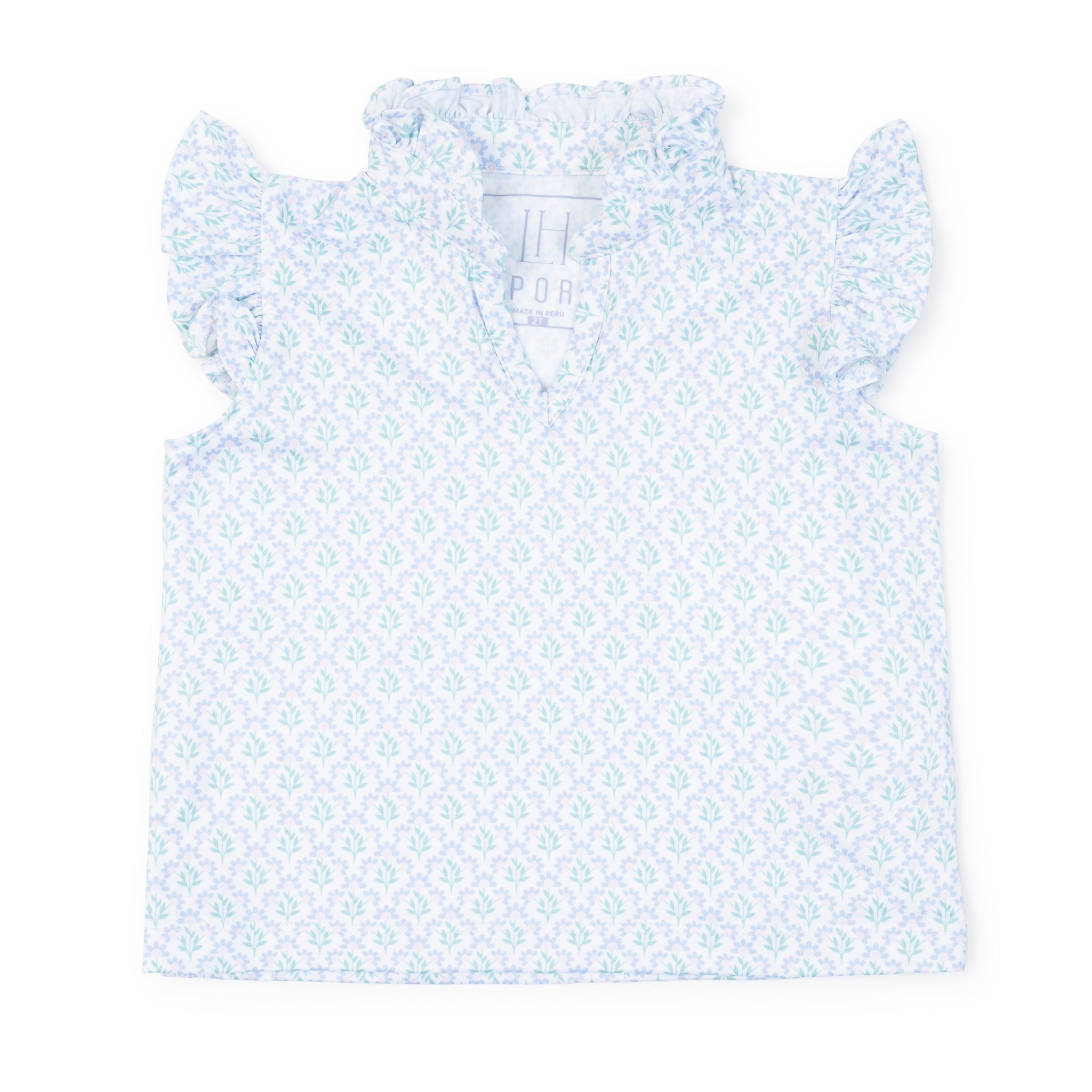 Ellie Girls' Sleeveless Performance Top by LH Sport - Trellis Bloom Blue