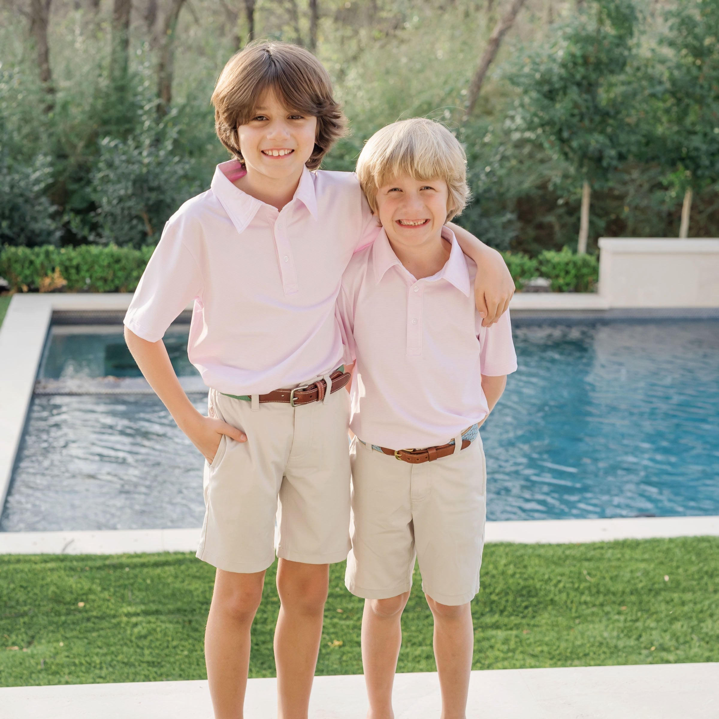 Will Boys' Performance Polo by LH Sport - Pink Stripes