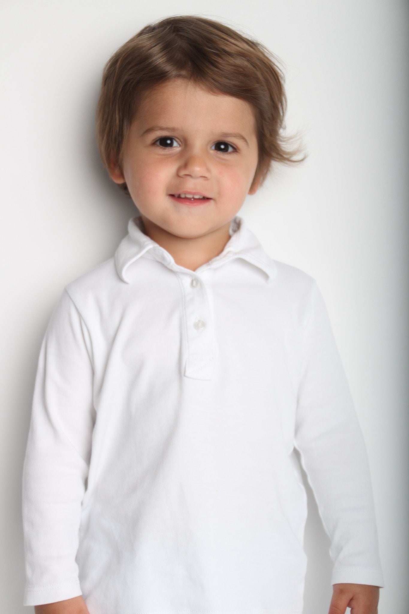 Finn Boys' Long Sleeve Polo - White