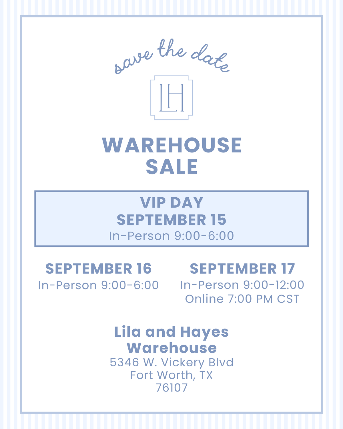 Lila and Hayes Warehouse Sale: Up to 70% Off Shopping Event in Fort Worth, TX