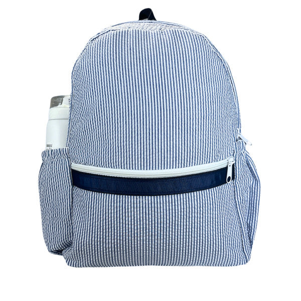 Medium Backpack with Pockets Navy Seersucker by Mint Sweet Little Things