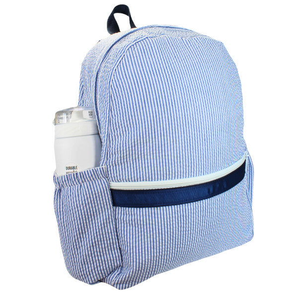 Medium Backpack w/Pockets Navy Seersucker by Mint Sweet Little Things