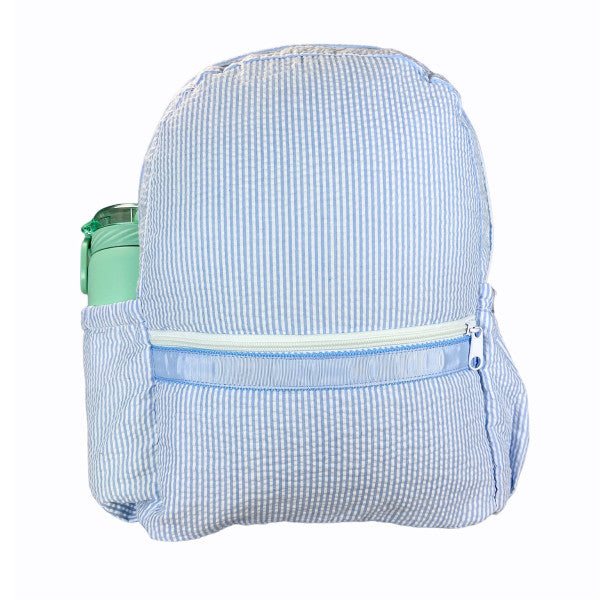 Medium Backpack with Pockets Baby Blue Seersucker by Mint Sweet Little Things