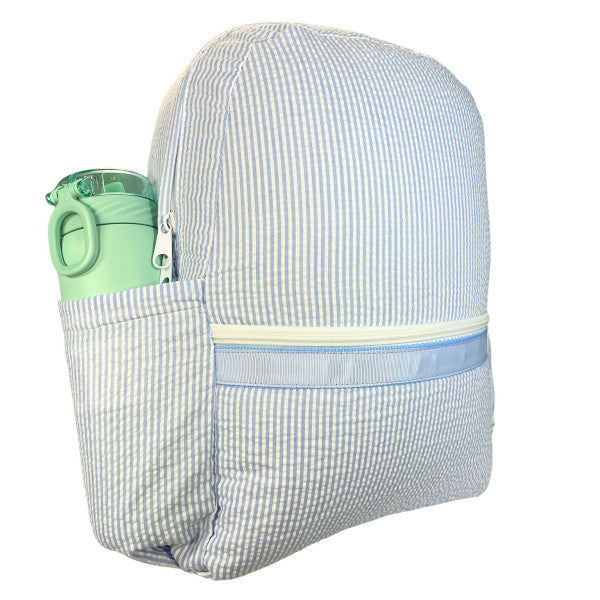 Medium Backpack with Pockets Baby Blue Seersucker by Mint Sweet Little Things