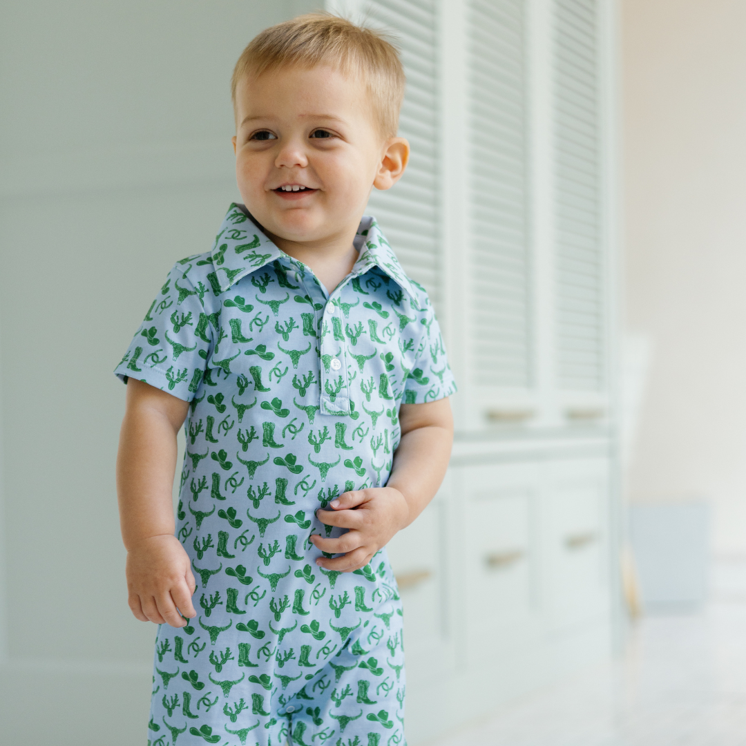 Tripp Boys' Polo Shortall - Wild West Blue stylish kids outfit collection
