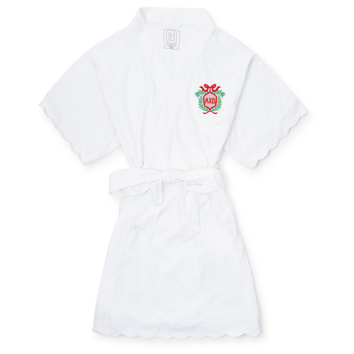 Everyday Molly Women's Short Sleeve Spa Wrap Robe - Alpha Chi Omega Embroidery Kidswear