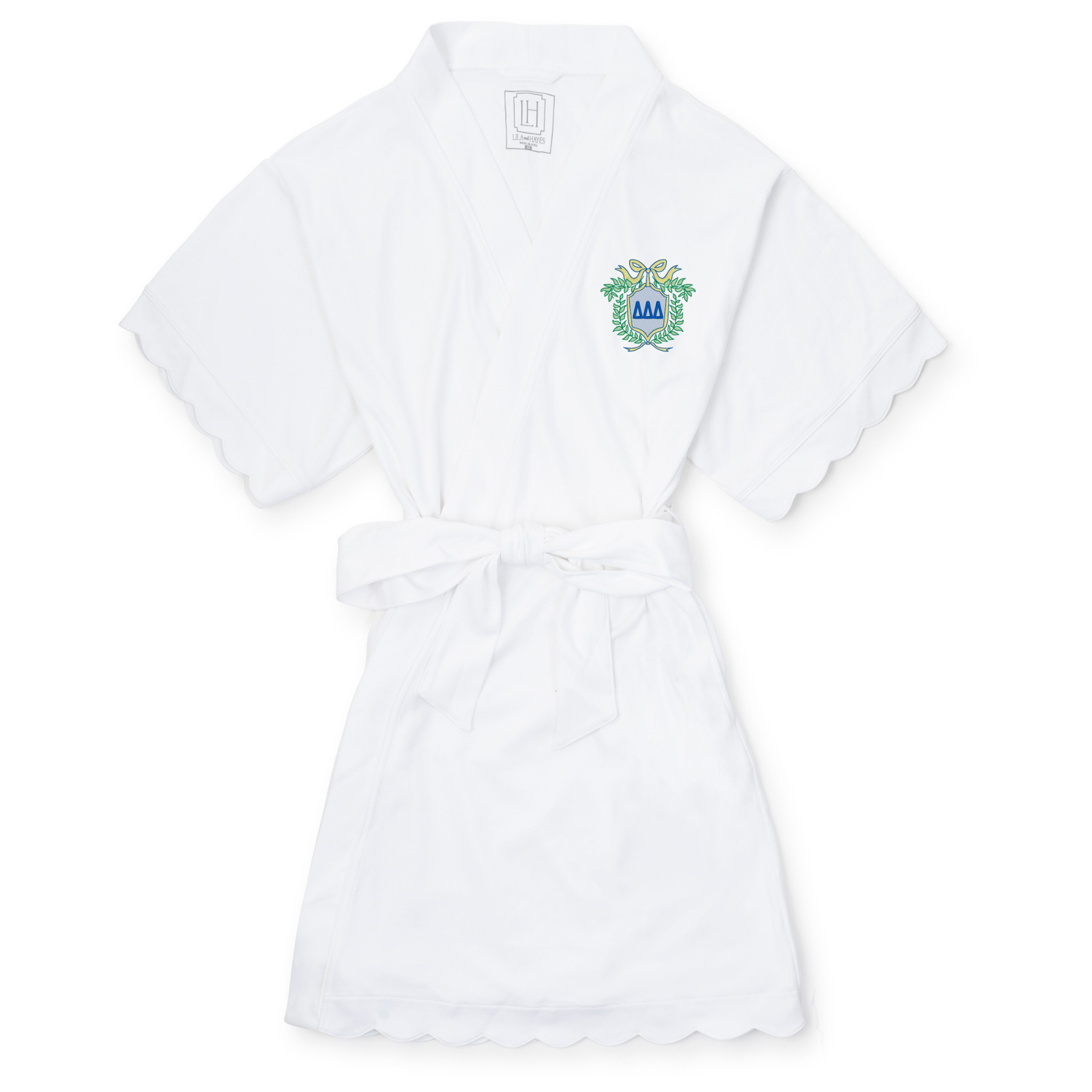 Molly Women's Short Sleeve Spa Wrap Robe - Tri Delta Embroidery