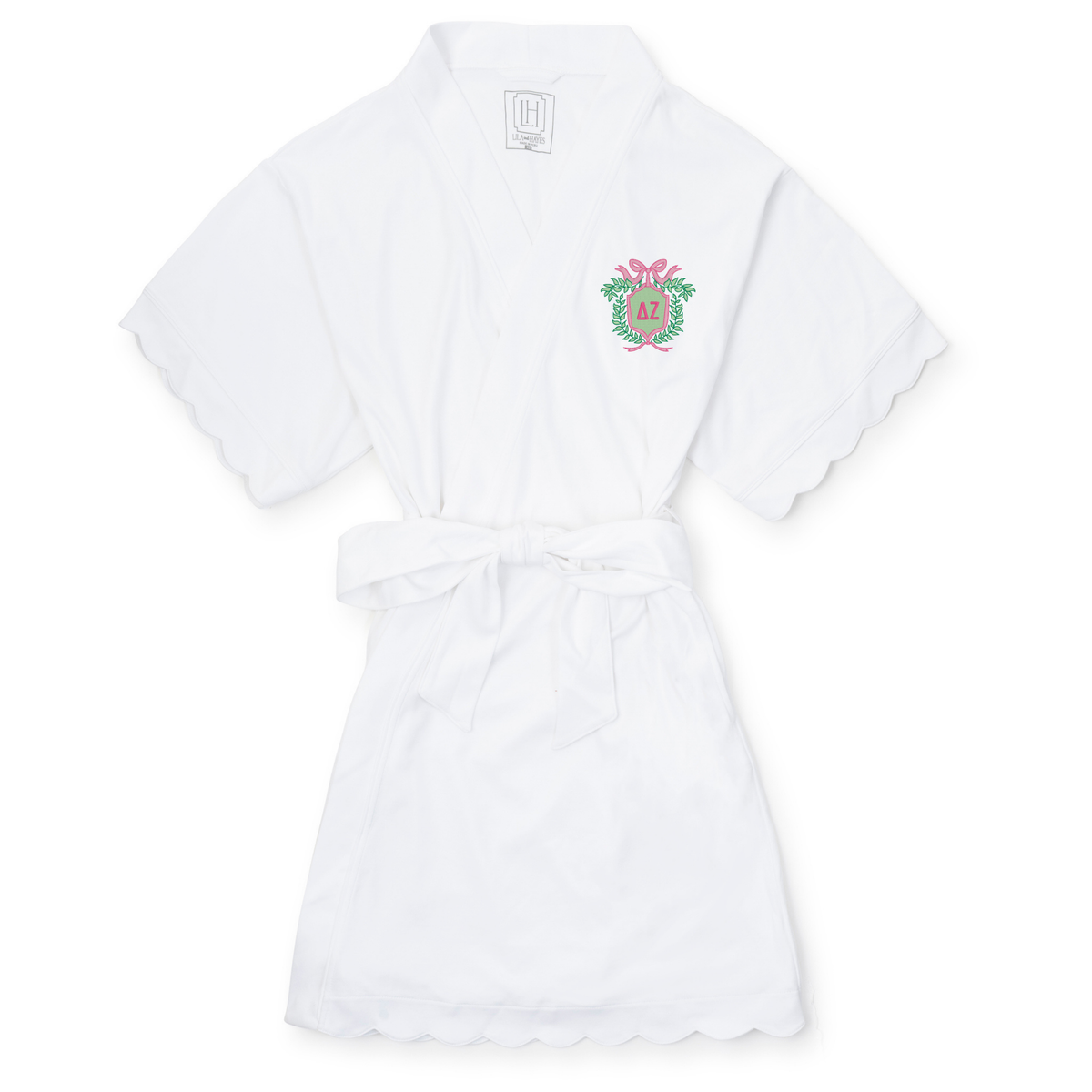 Everyday Molly Women's Short Sleeve Spa Wrap Robe - Delta Zeta Embroidery Kidswear